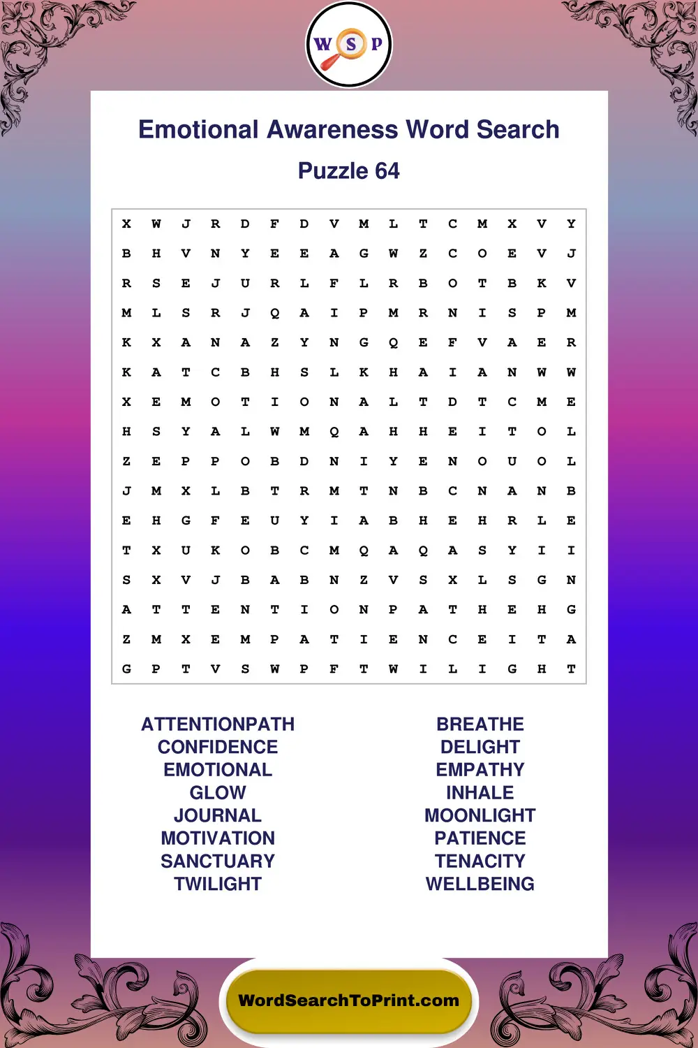 Emotional Awareness Word Search Puzzle 64