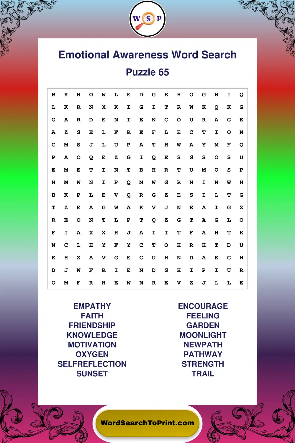 Emotional Awareness Word Search Puzzle 65