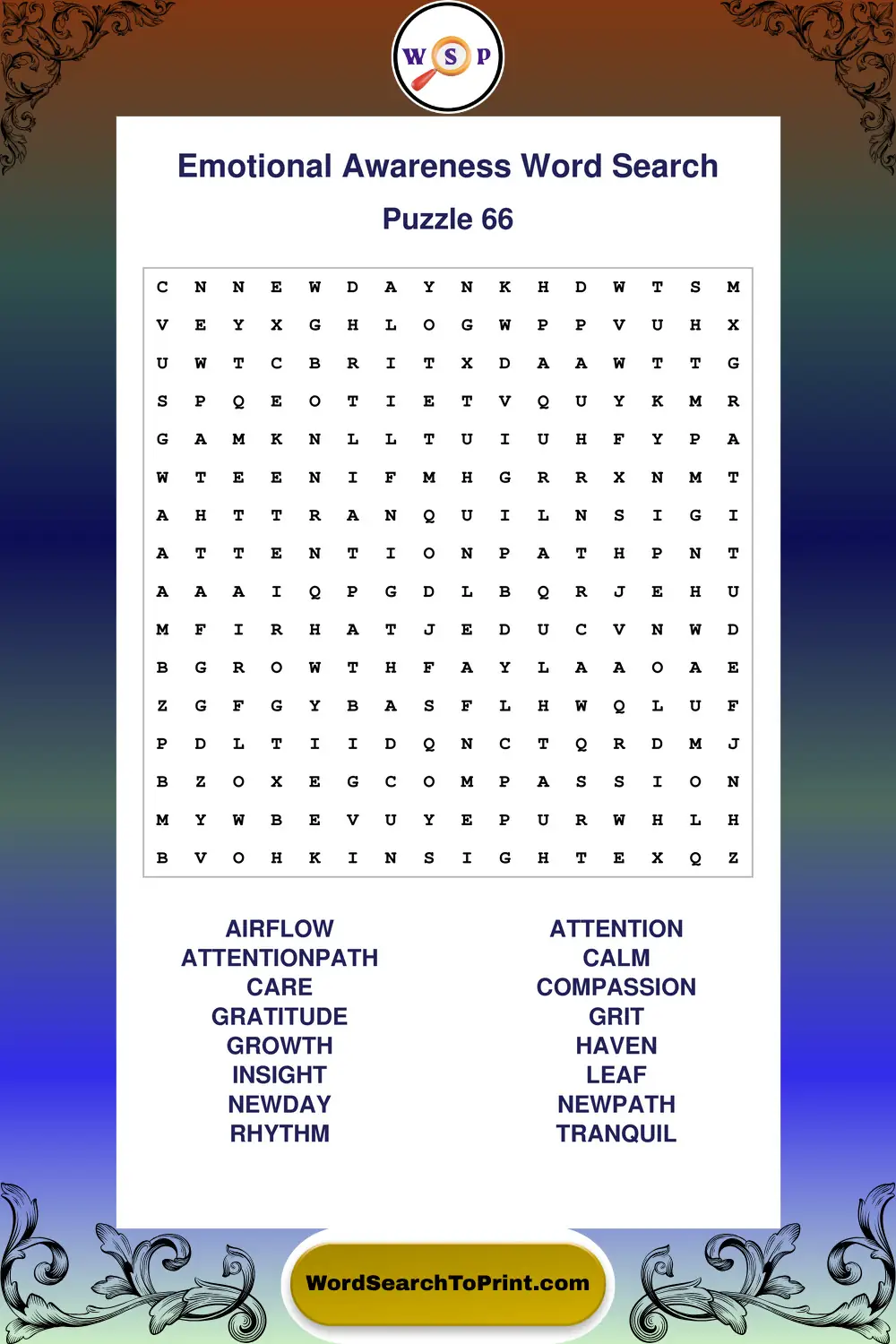 Emotional Awareness Word Search Puzzle 66