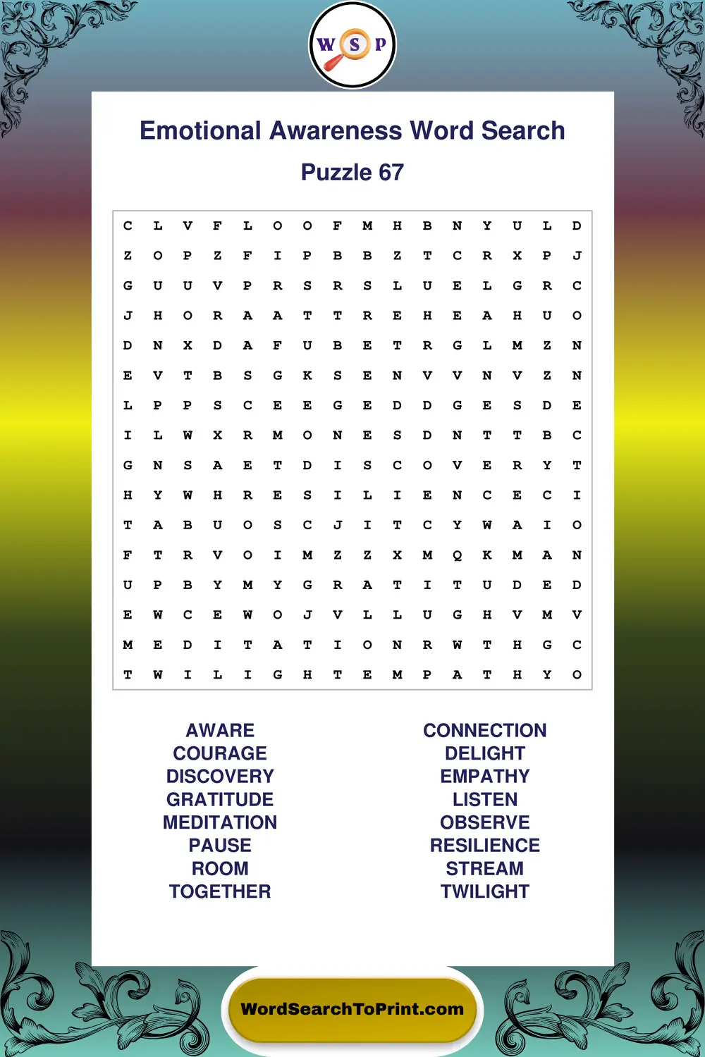 Emotional Awareness Word Search Puzzle 67