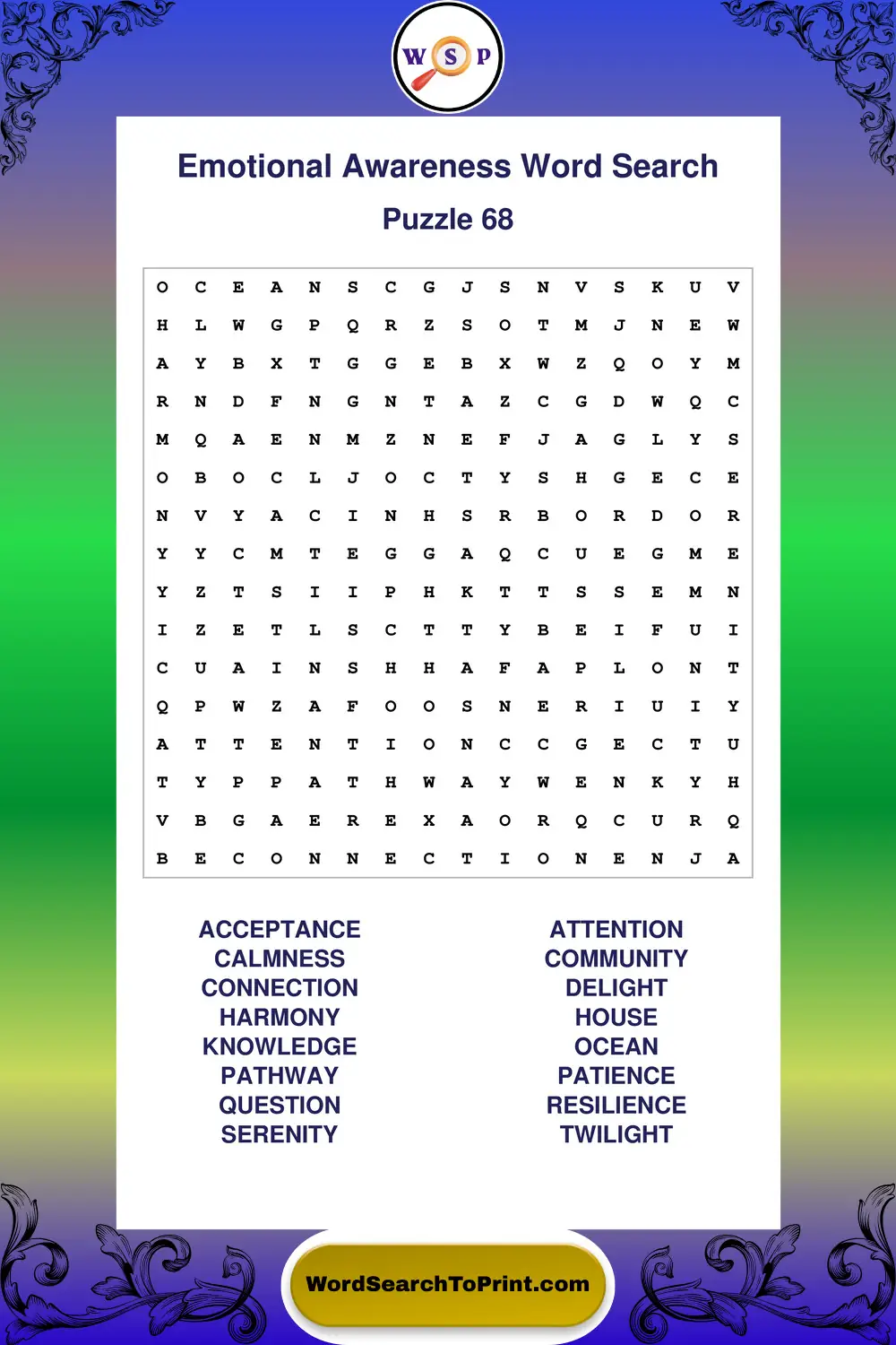 Emotional Awareness Word Search Puzzle 68
