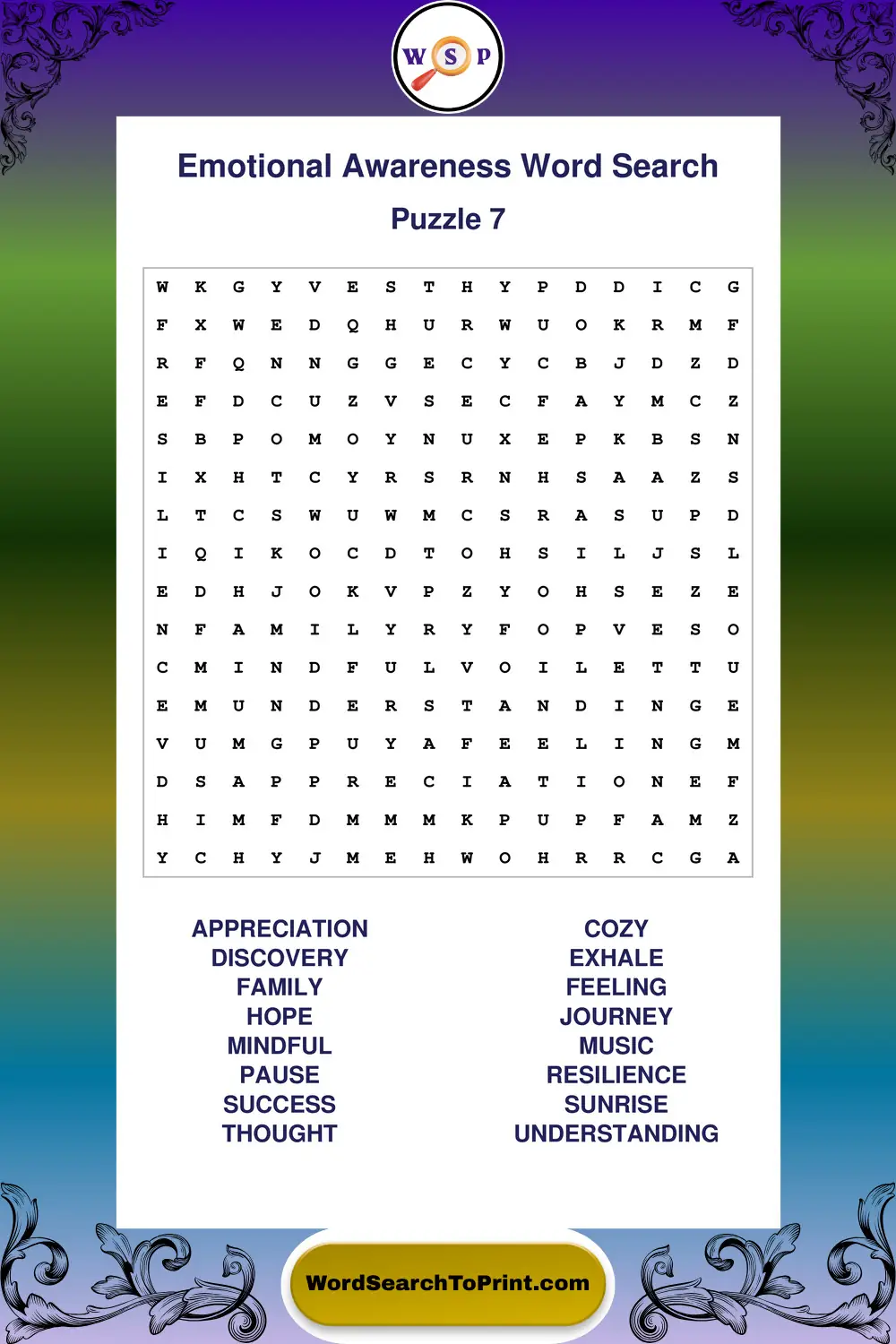 Emotional Awareness Word Search Puzzle 7