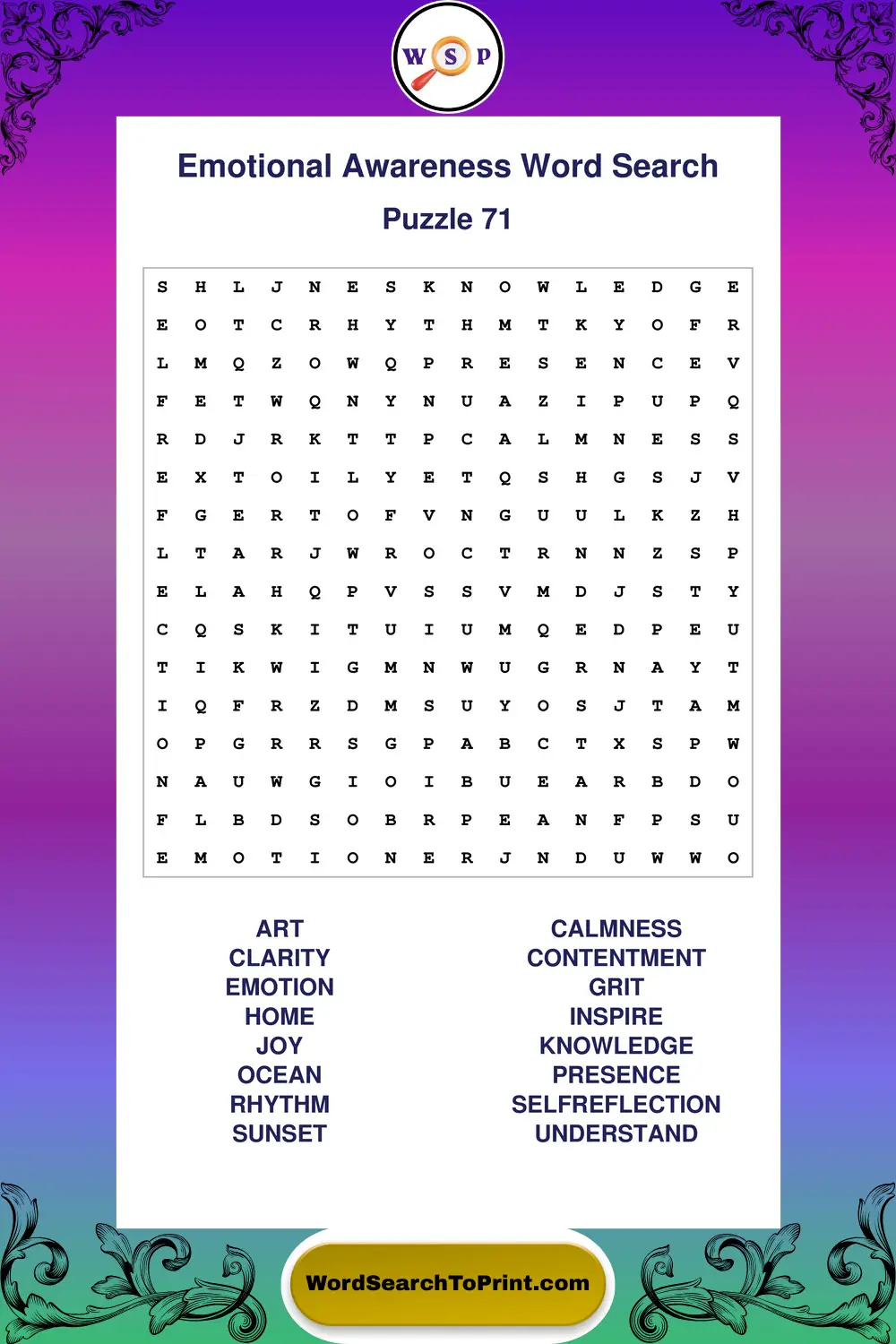 Emotional Awareness Word Search Puzzle 71