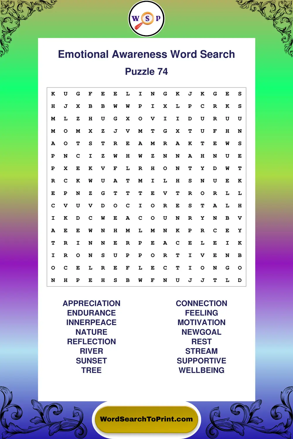 Emotional Awareness Word Search Puzzle 74