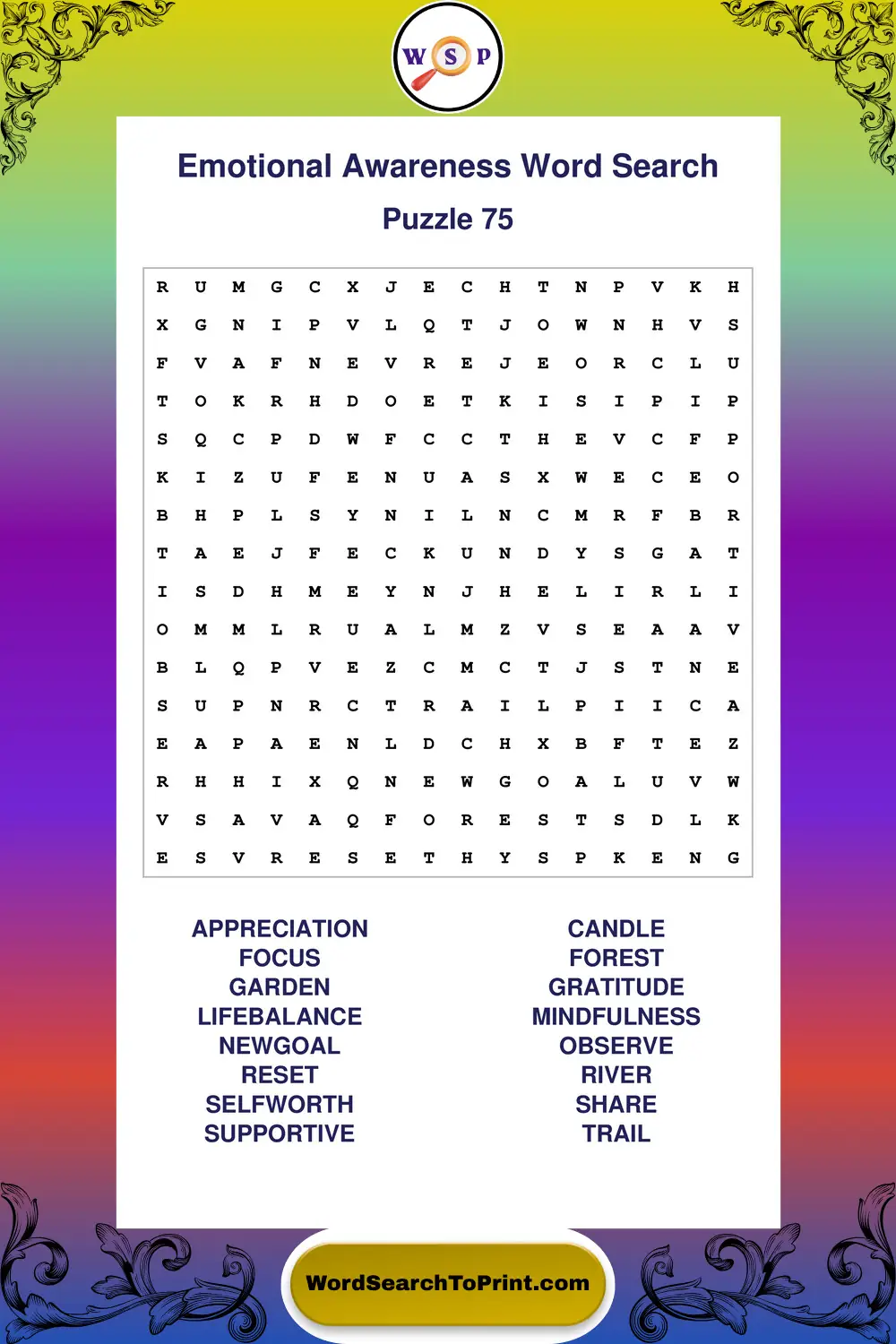 Emotional Awareness Word Search Puzzle 75