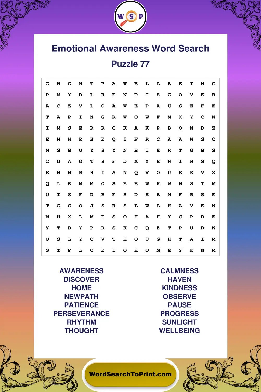 Emotional Awareness Word Search Puzzle 77
