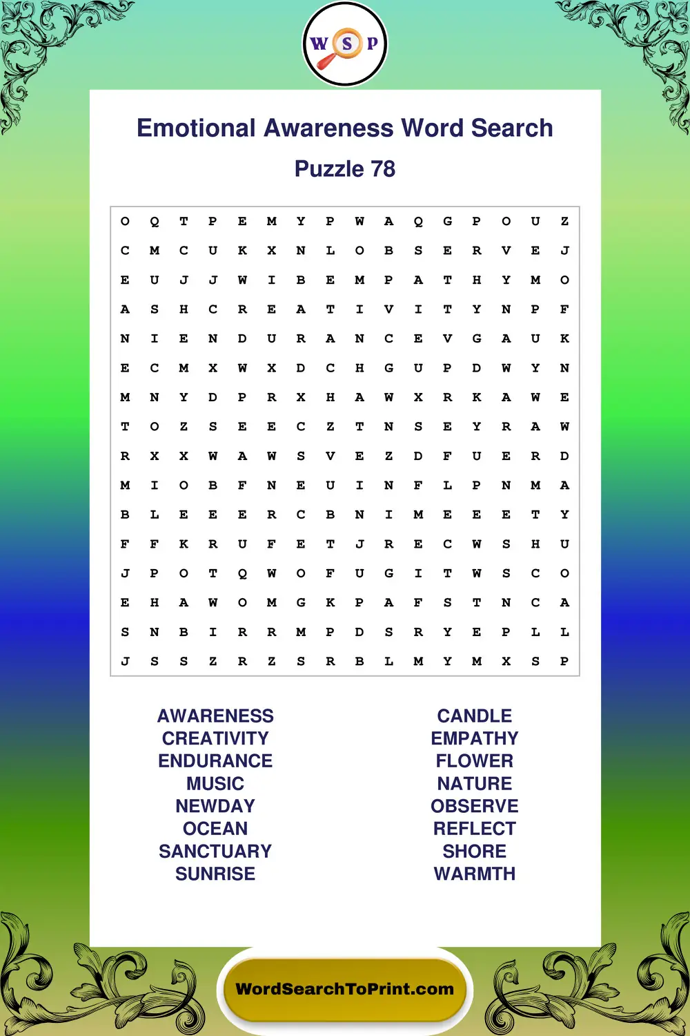 Emotional Awareness Word Search Puzzle 78