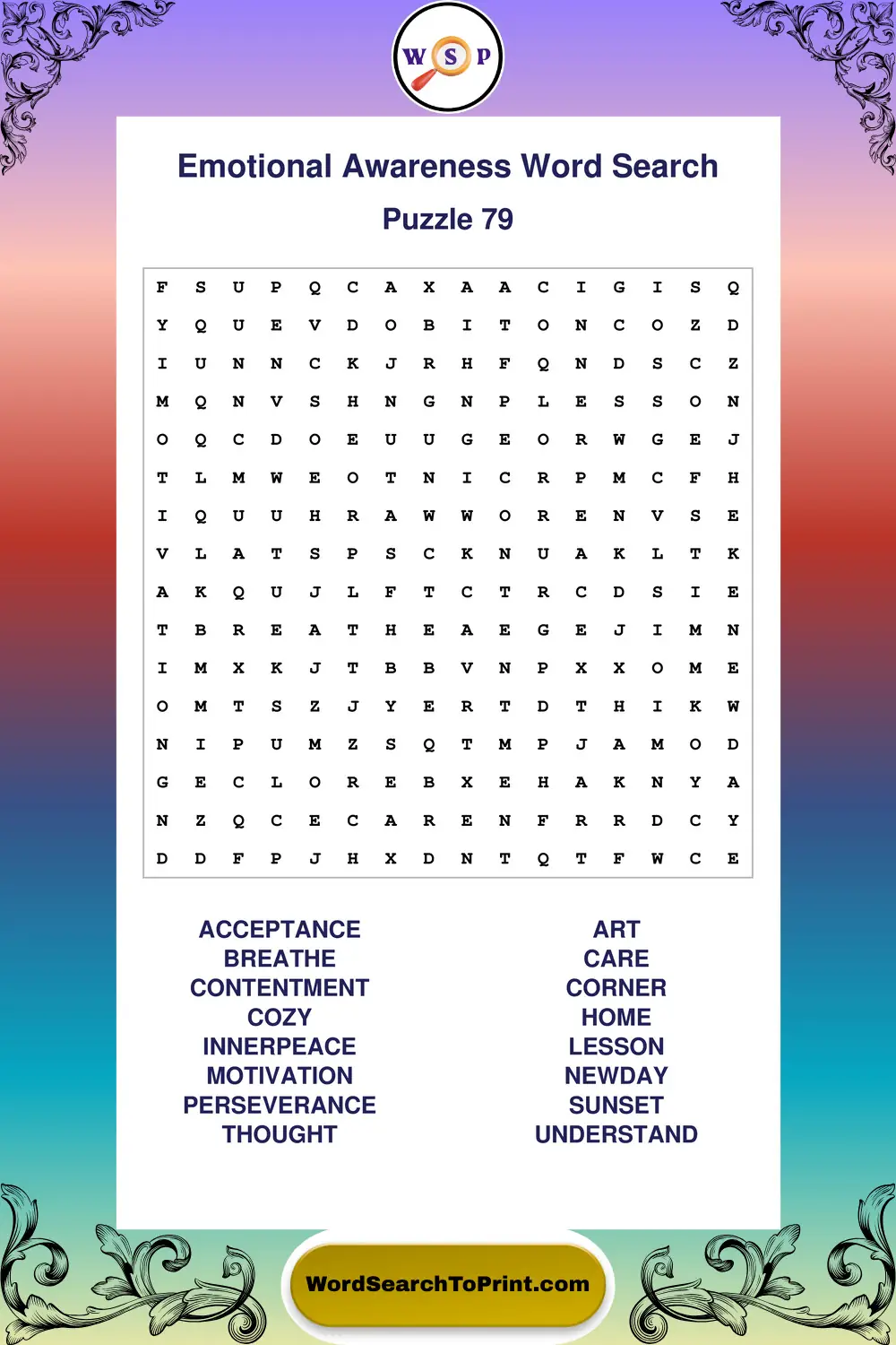 Emotional Awareness Word Search Puzzle 79