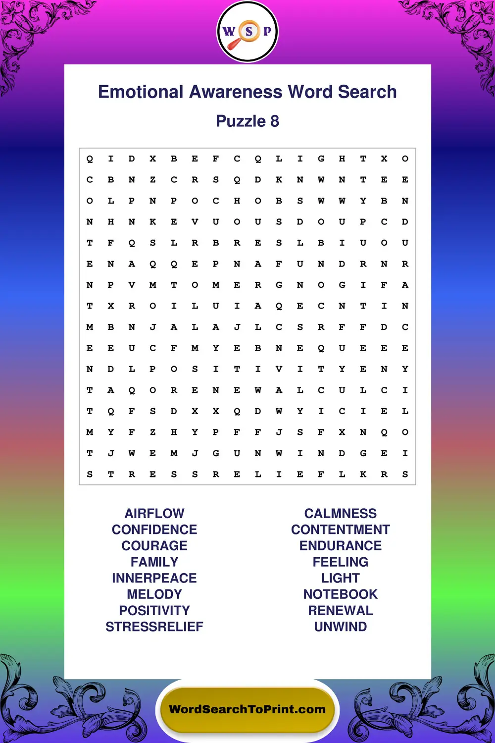 Emotional Awareness Word Search Puzzle 8