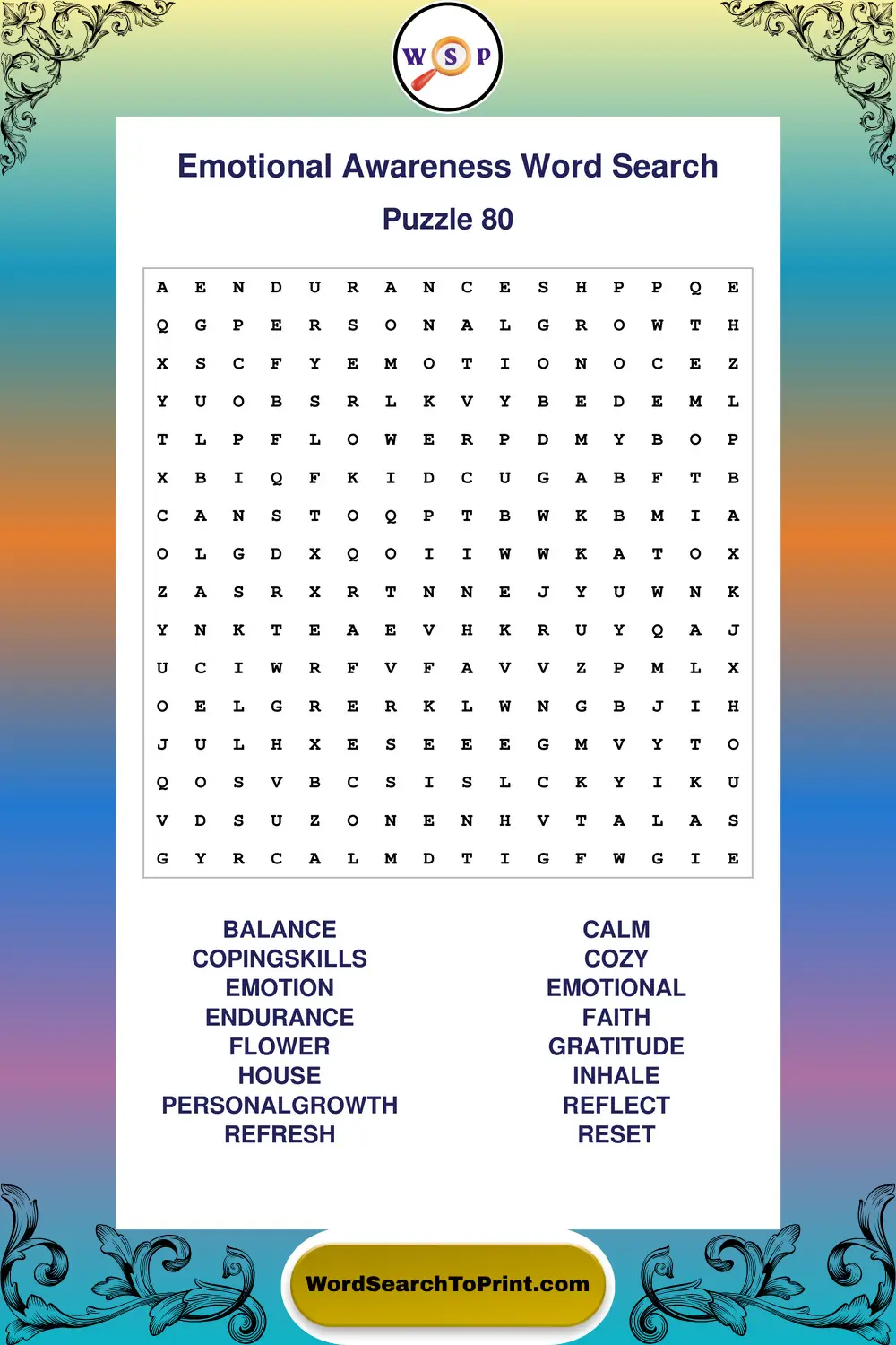 Emotional Awareness Word Search Puzzle 80