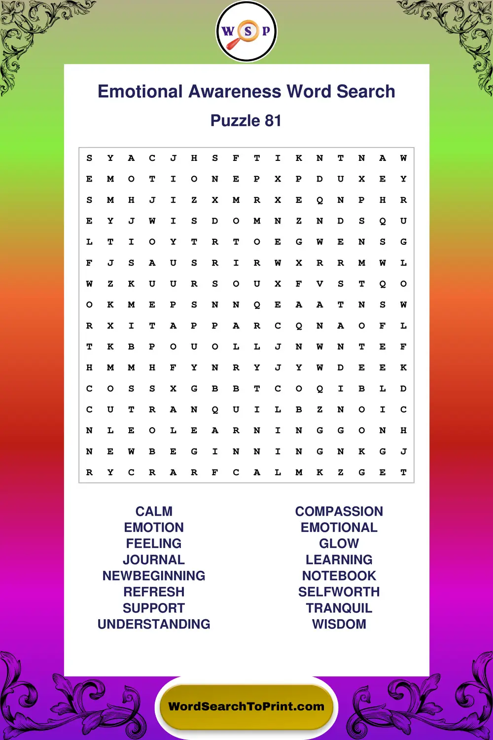 Emotional Awareness Word Search Puzzle 81