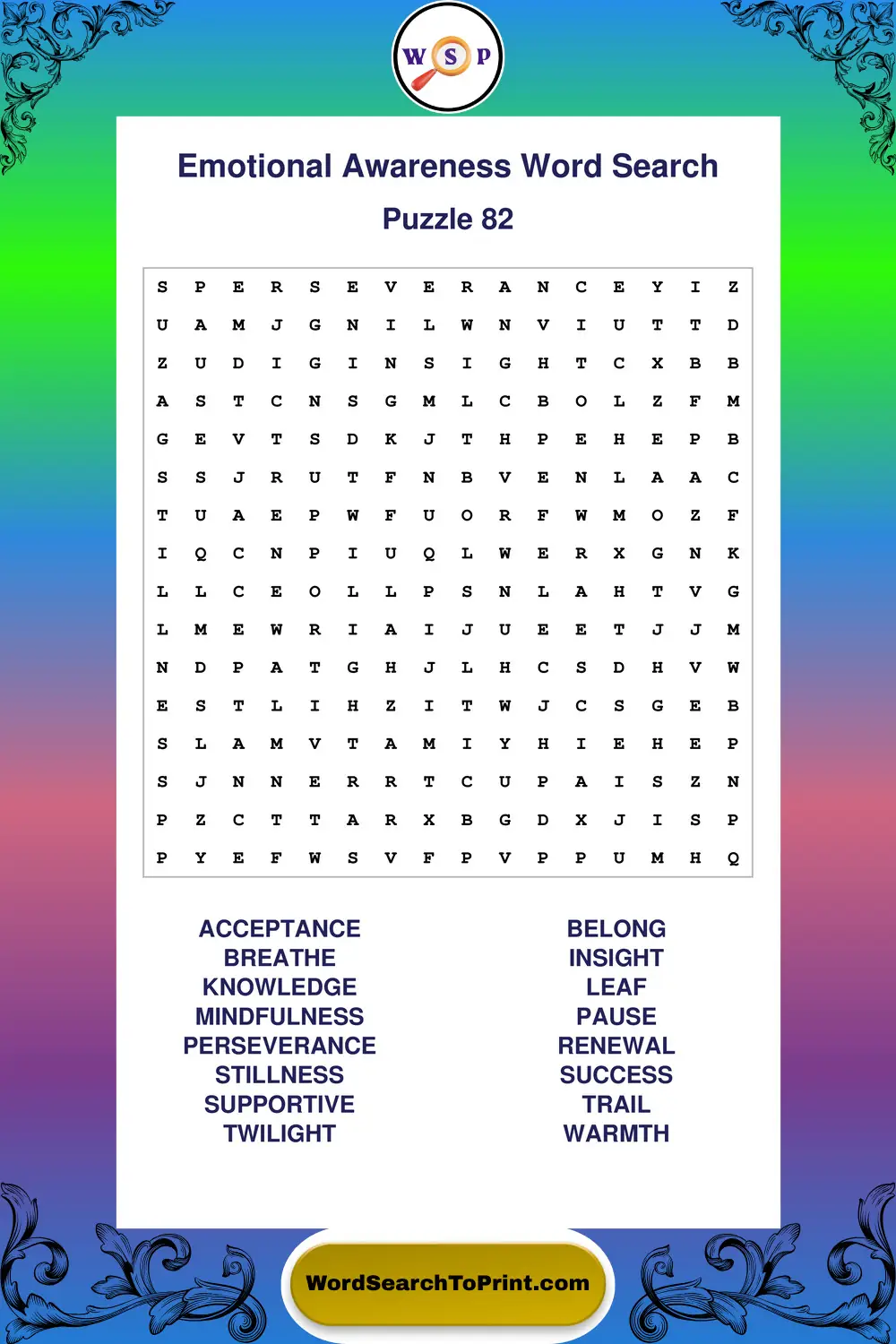 Emotional Awareness Word Search Puzzle 82