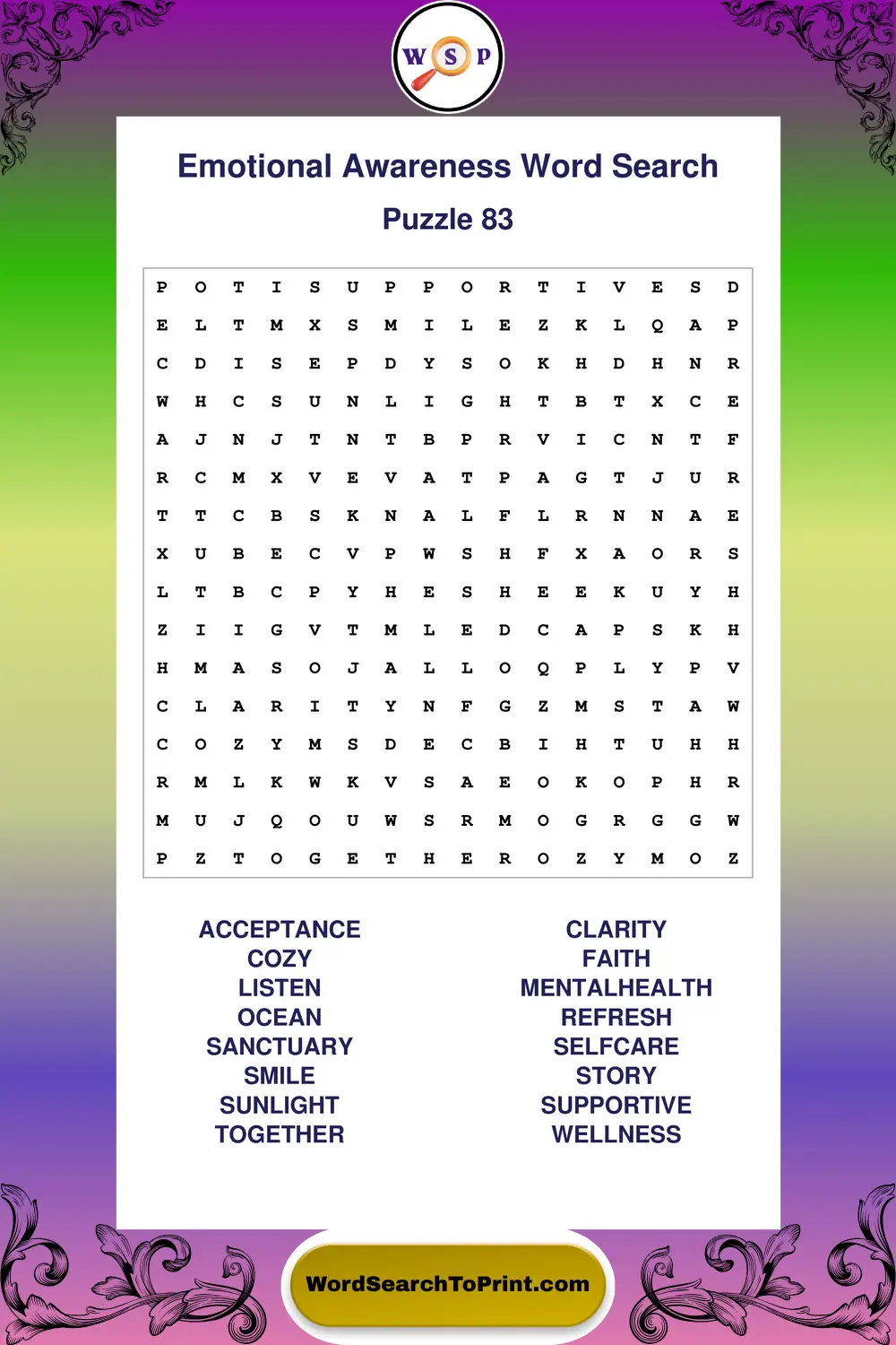Emotional Awareness Word Search Puzzle 83