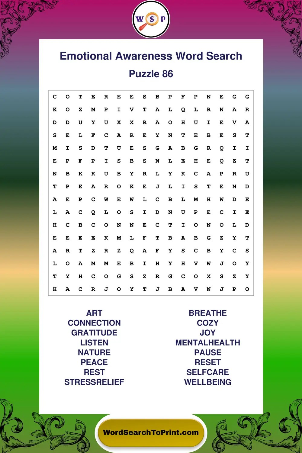 Emotional Awareness Word Search Puzzle 86