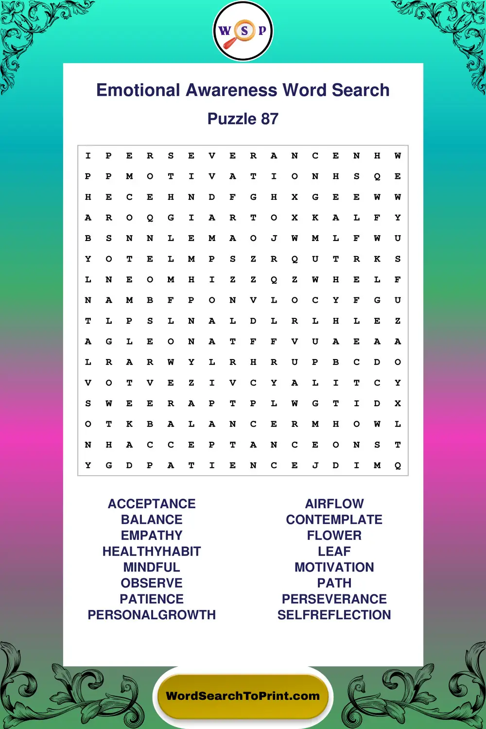 Emotional Awareness Word Search Puzzle 87