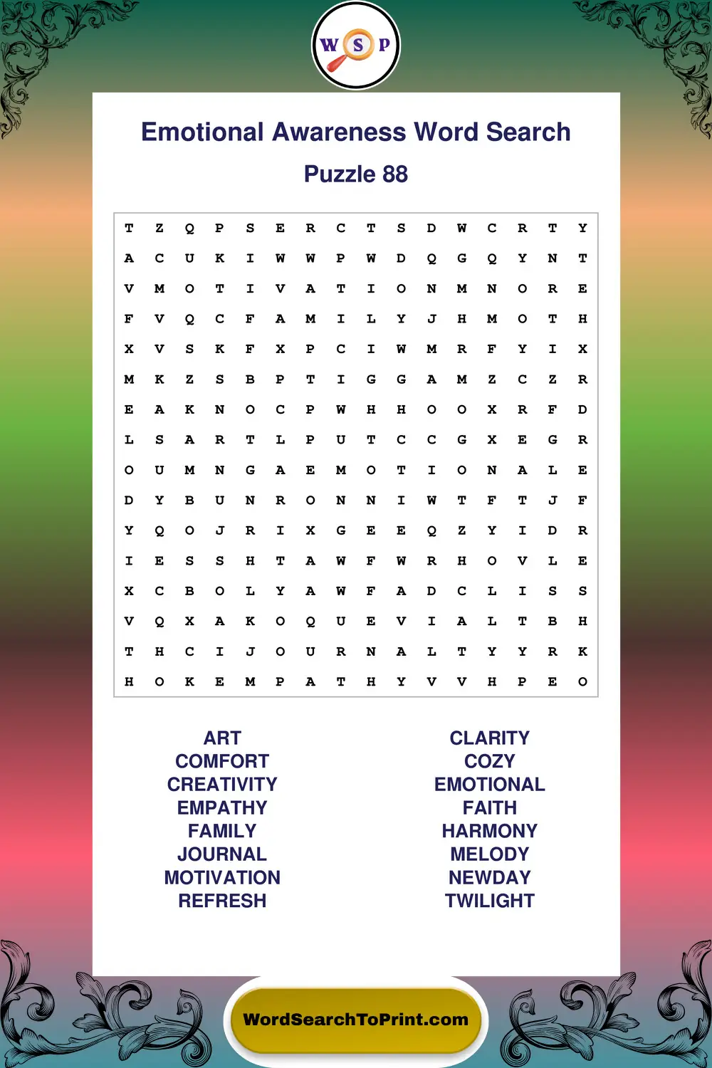 Emotional Awareness Word Search Puzzle 88
