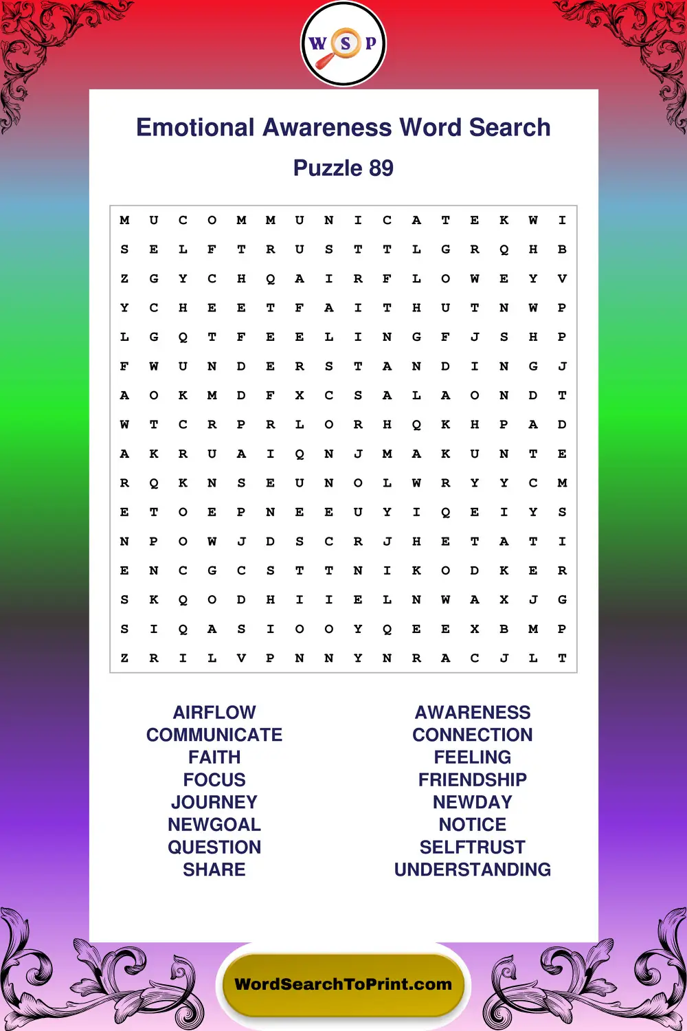 Emotional Awareness Word Search Puzzle 89