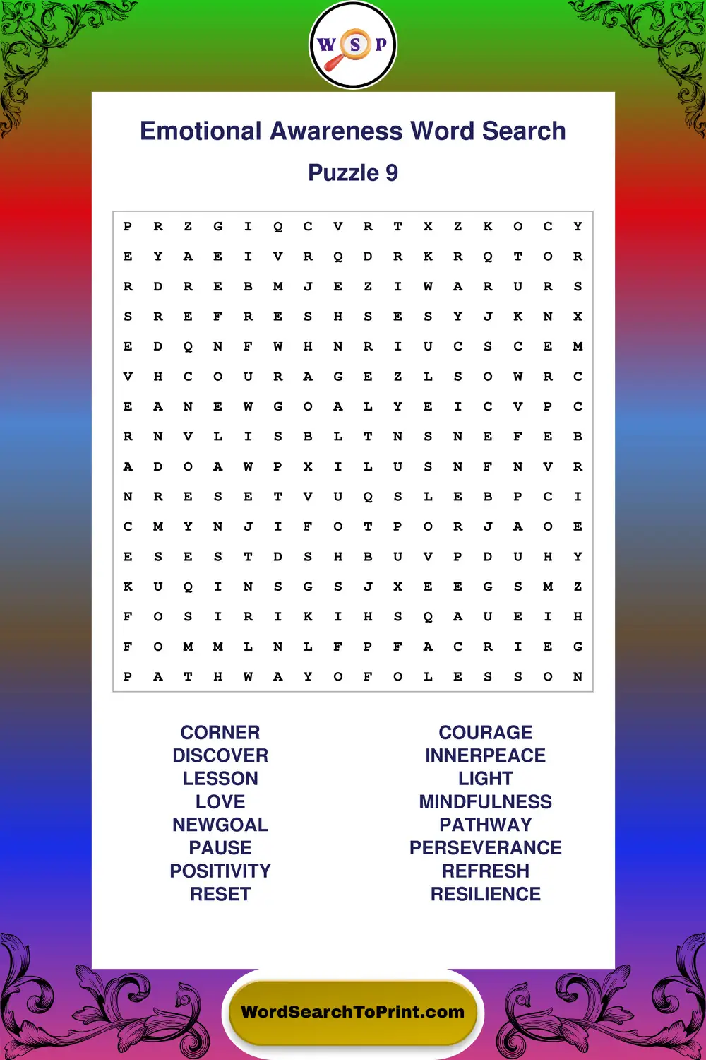 Emotional Awareness Word Search Puzzle 9