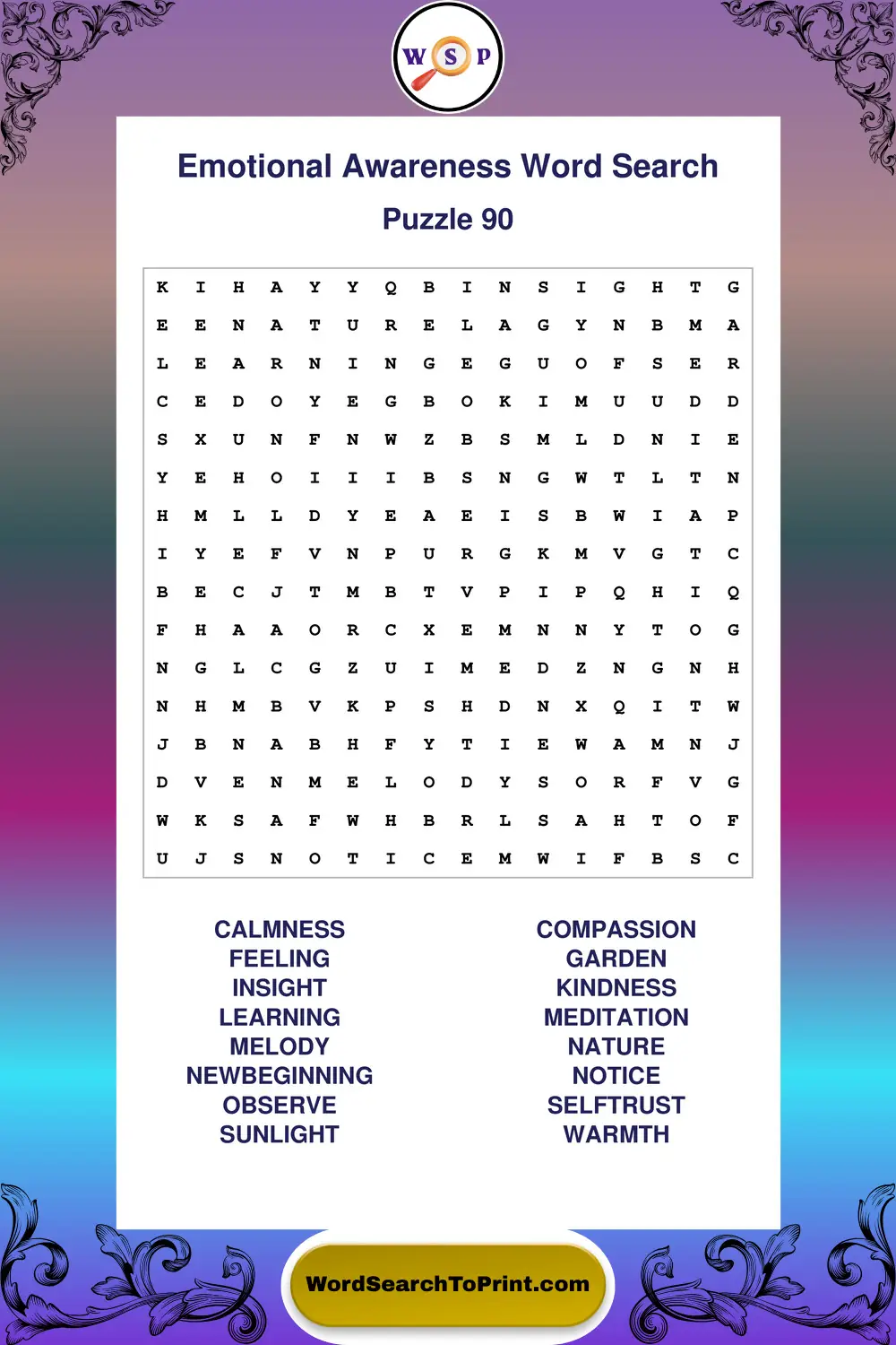 Emotional Awareness Word Search Puzzle 90