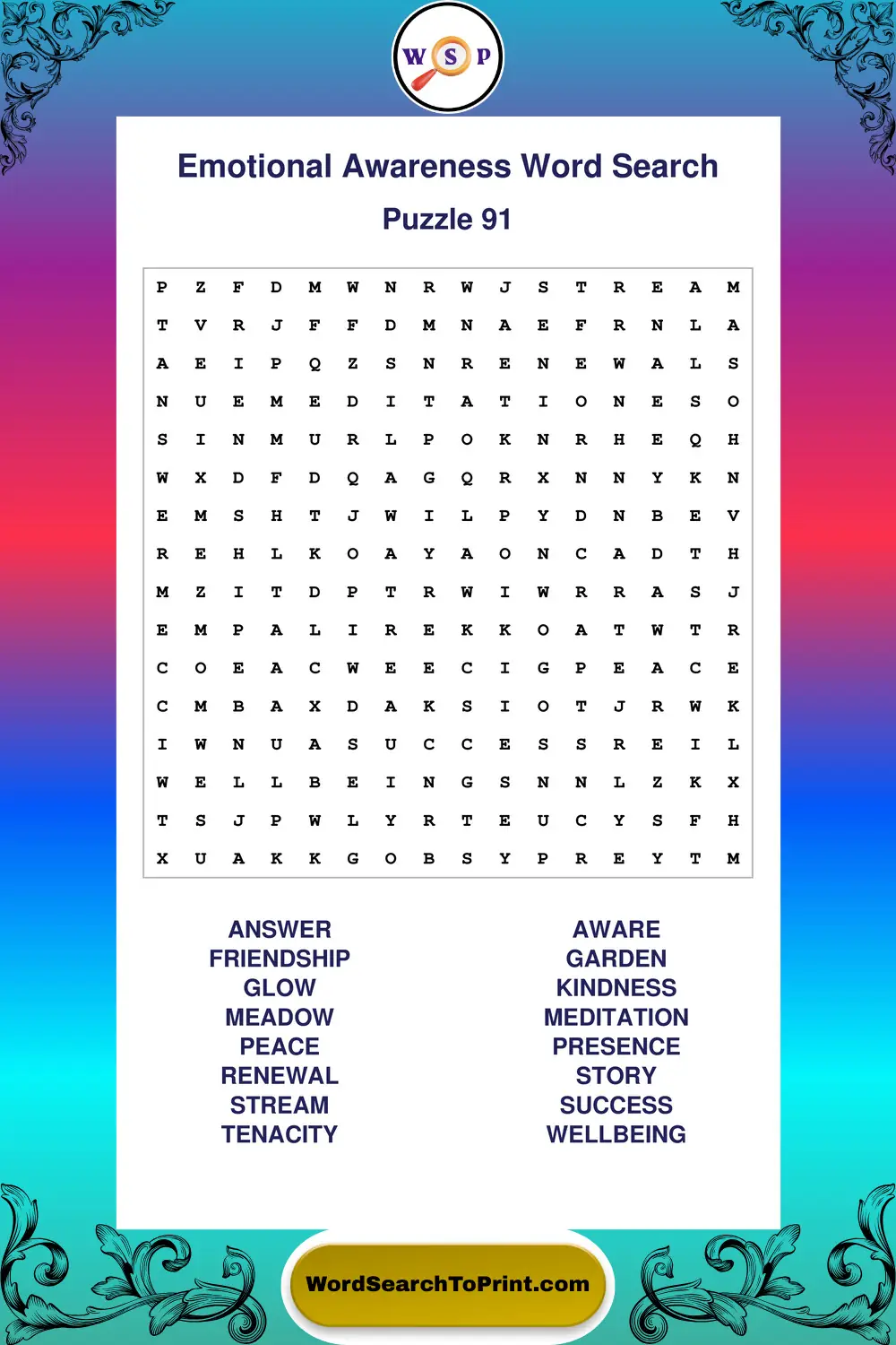 Emotional Awareness Word Search Puzzle 91