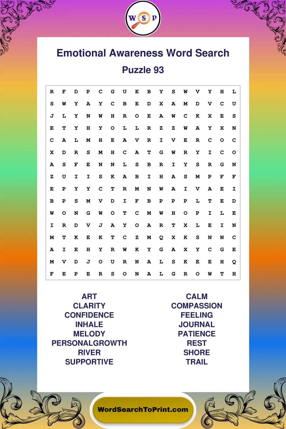 Emotional Awareness Word Search Puzzle 93