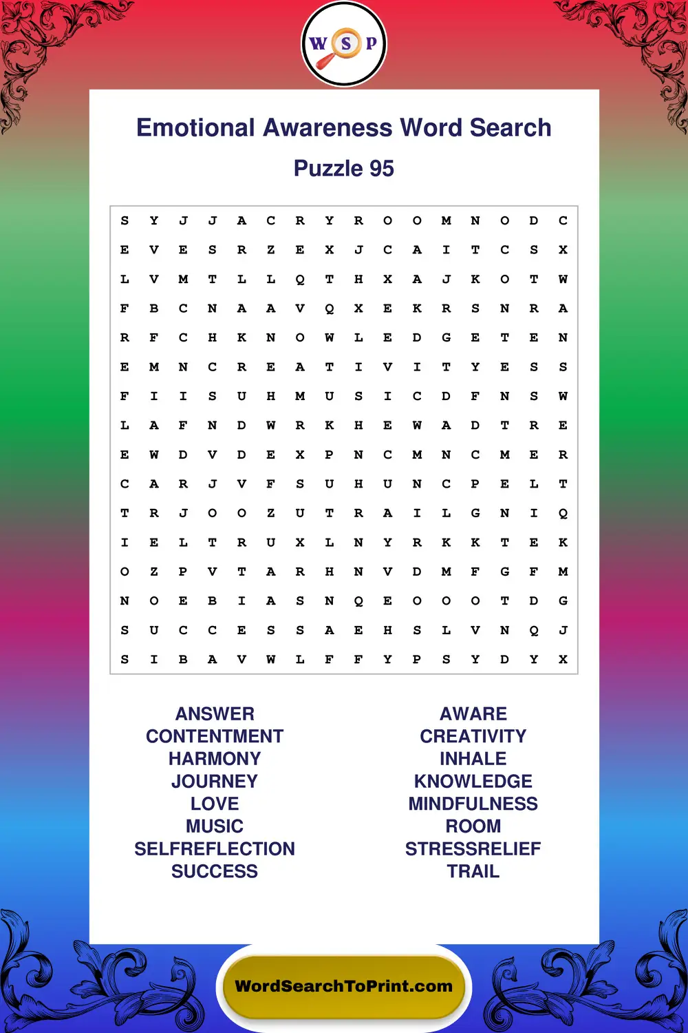 Emotional Awareness Word Search Puzzle 95