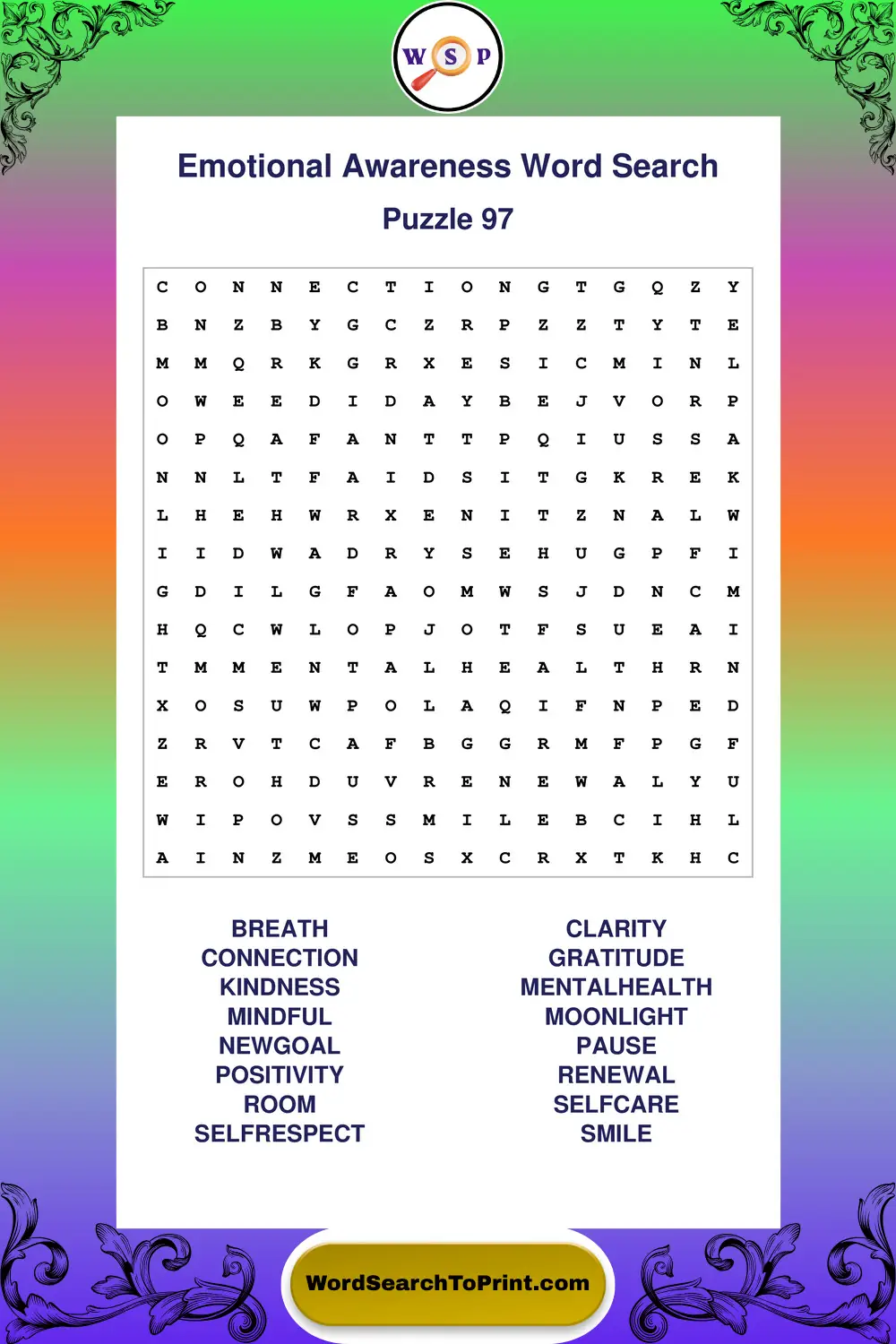 Emotional Awareness Word Search Puzzle 97