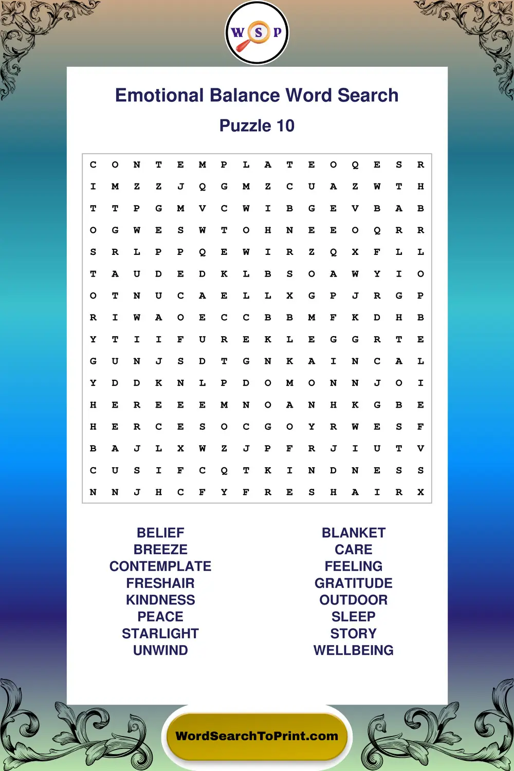 Emotional Balance Word Search Puzzle 10