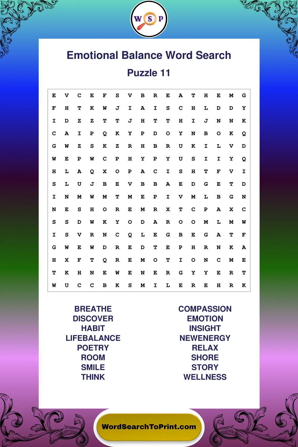 Emotional Balance Word Search Puzzle 11