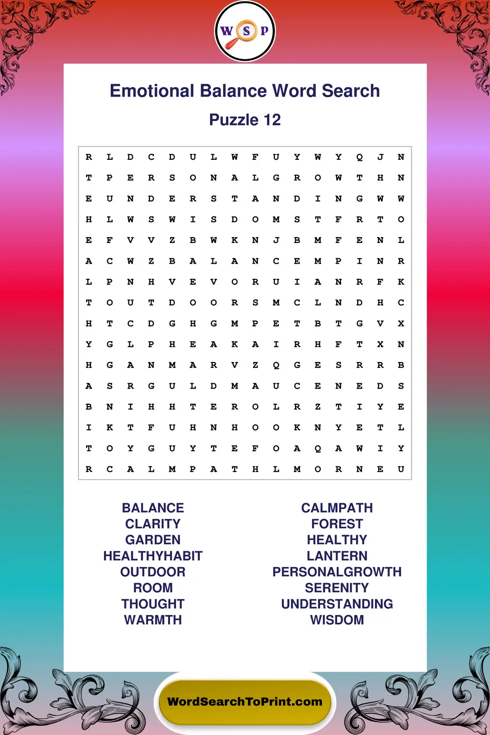Emotional Balance Word Search Puzzle 12