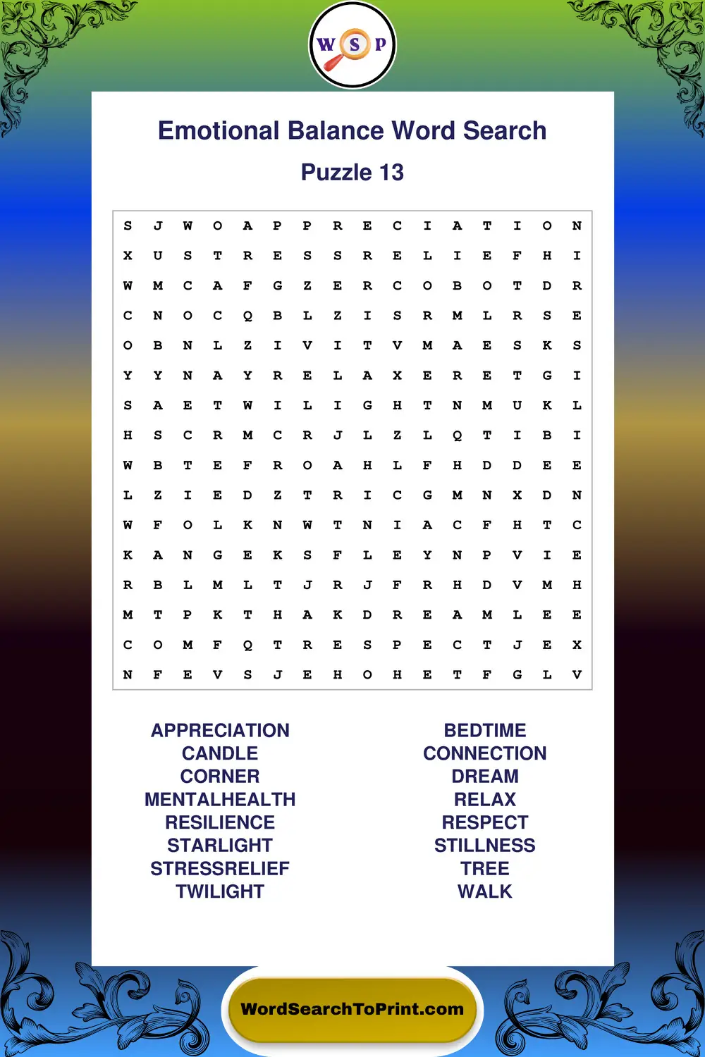 Emotional Balance Word Search Puzzle 13