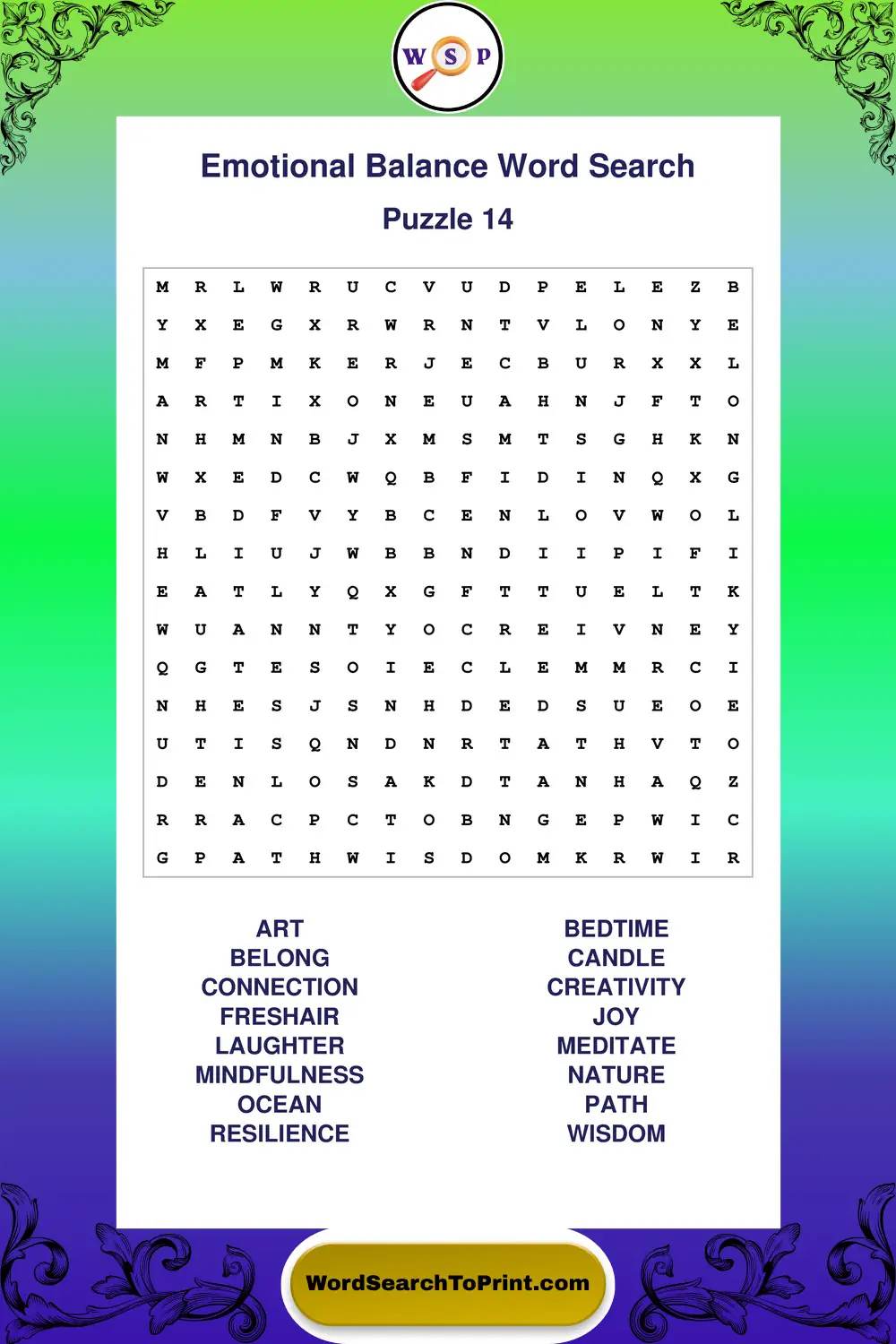 Emotional Balance Word Search Puzzle 14
