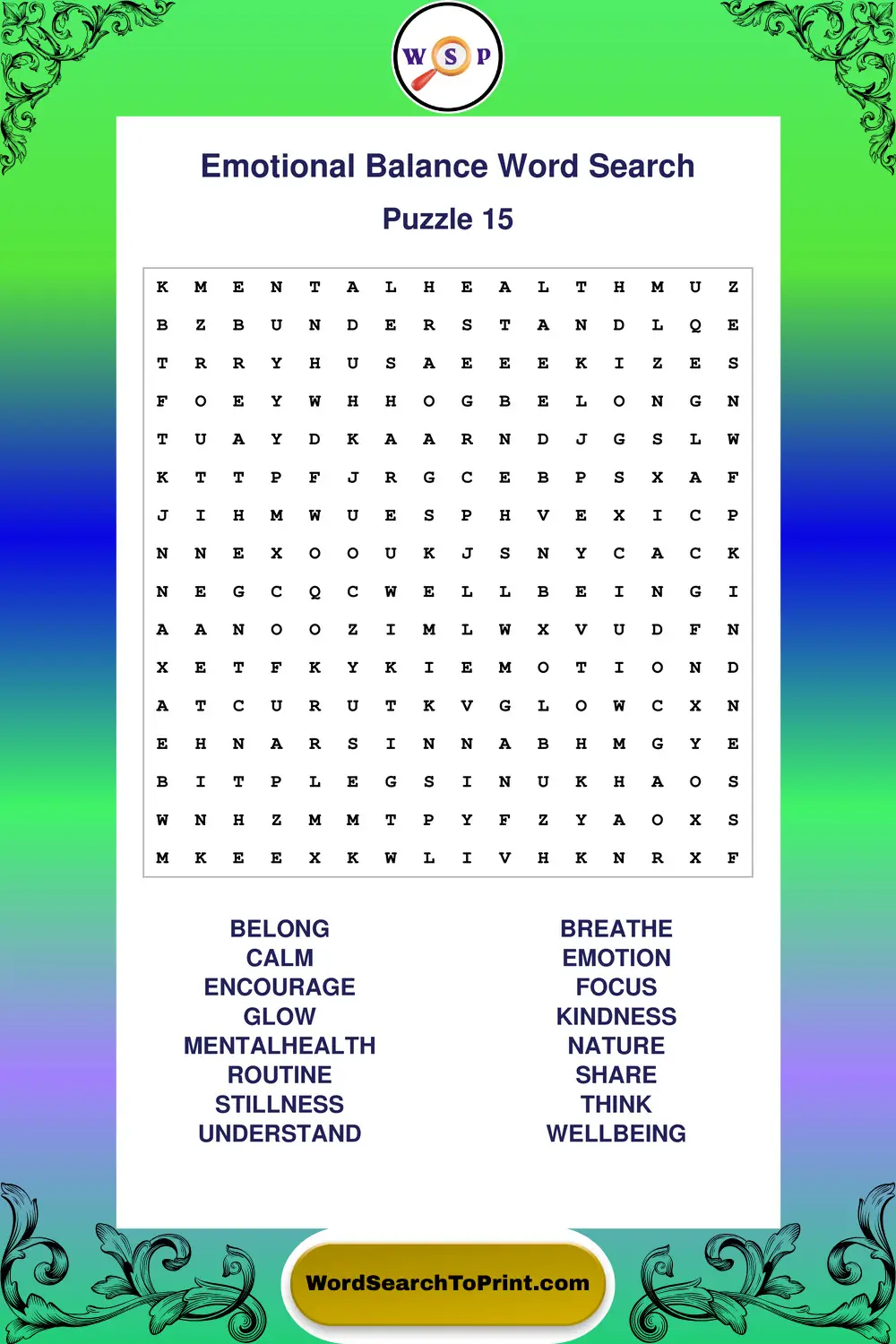 Emotional Balance Word Search Puzzle 15