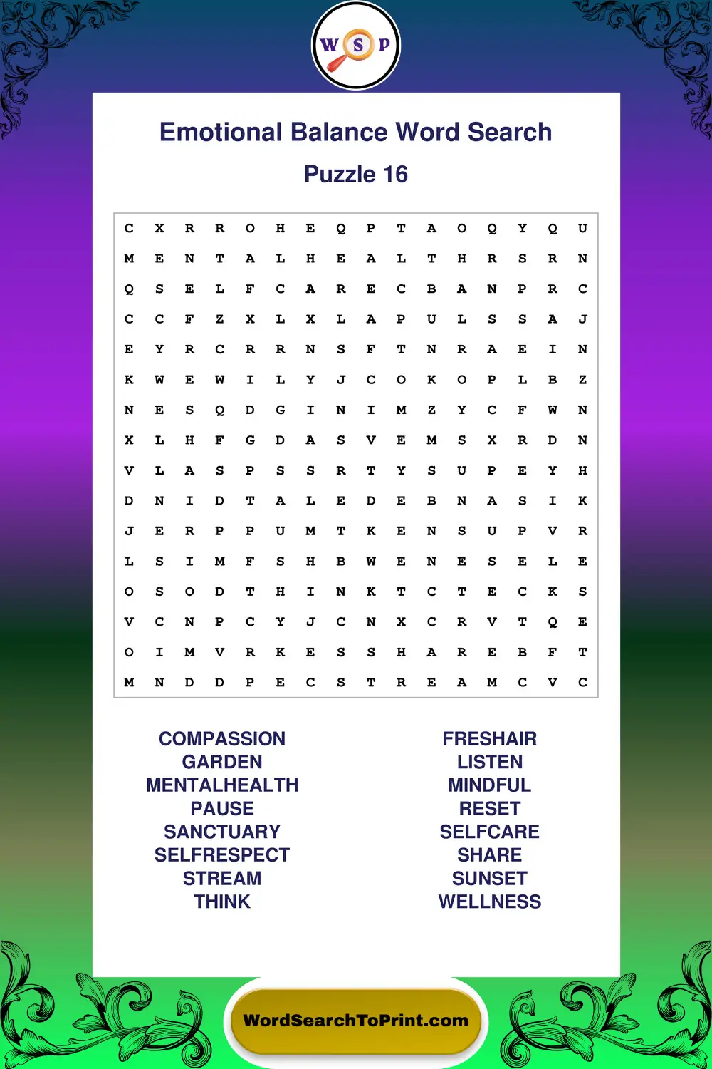 Emotional Balance Word Search Puzzle 16