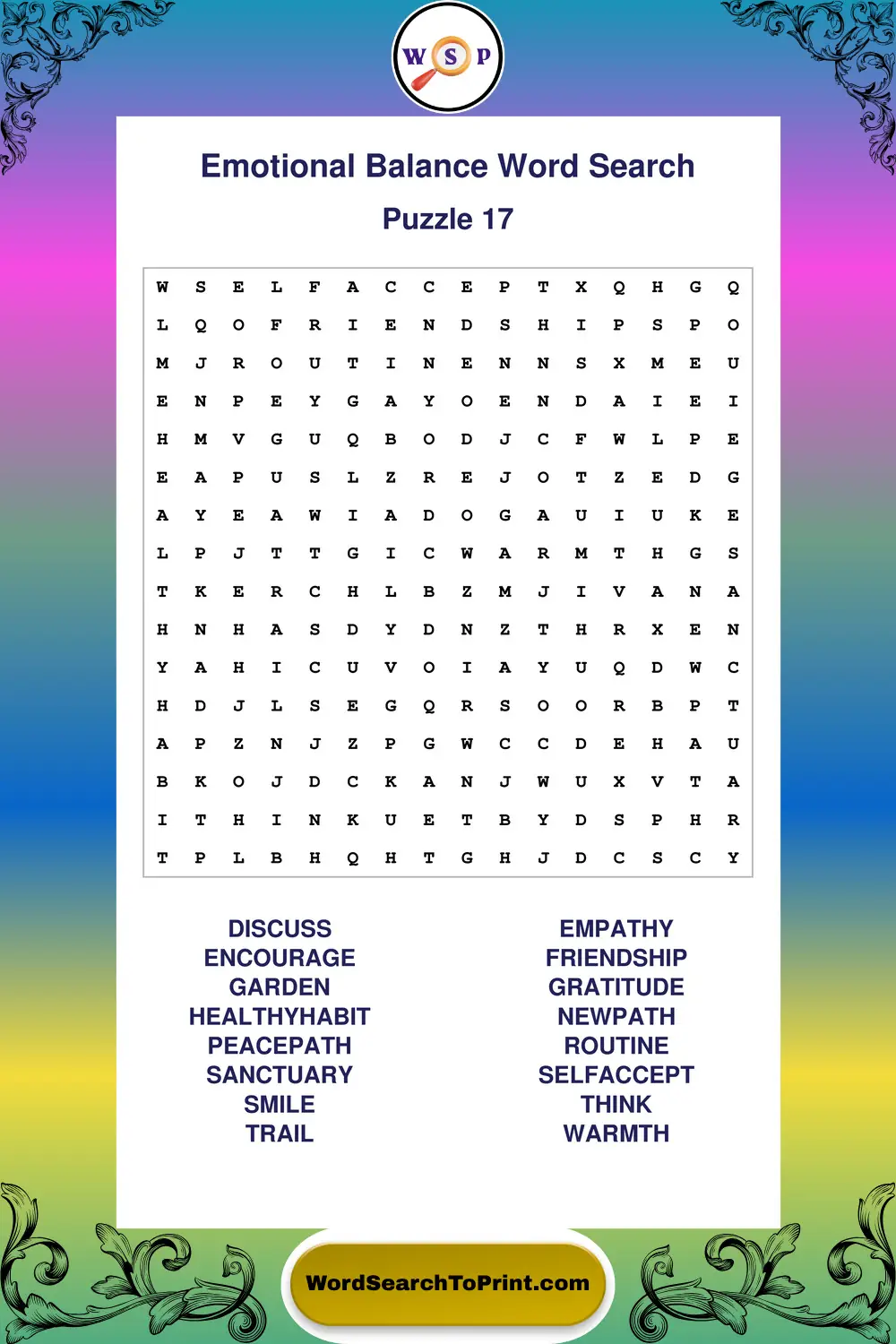 Emotional Balance Word Search Puzzle 17