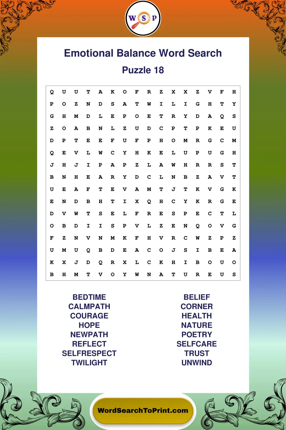 Emotional Balance Word Search Puzzle 18