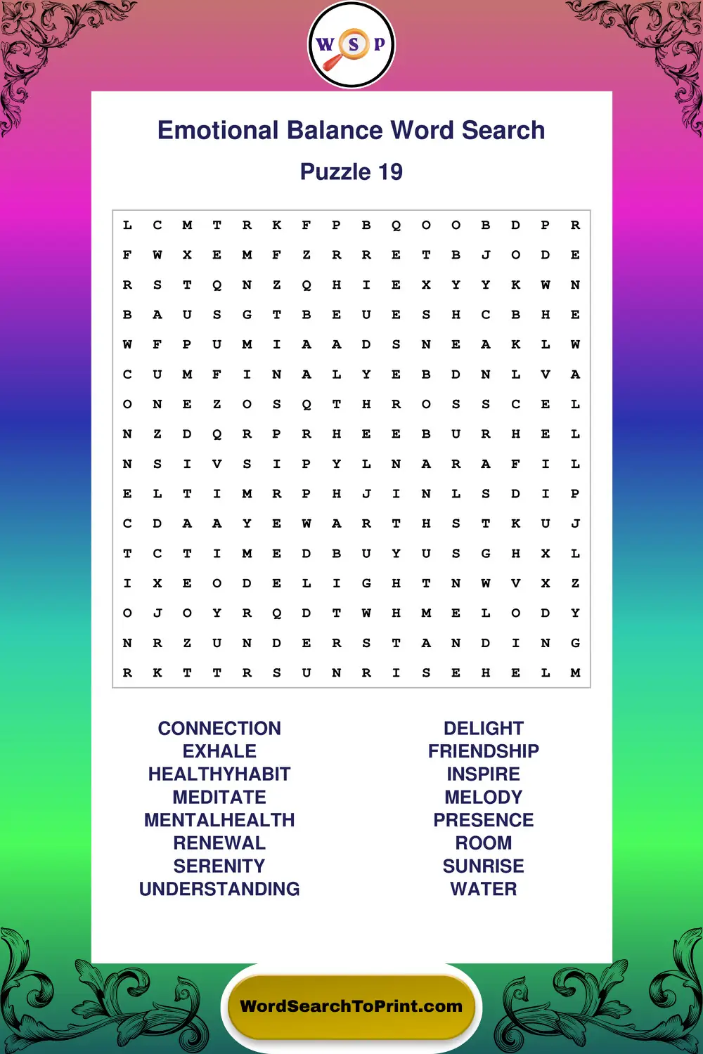 Emotional Balance Word Search Puzzle 19