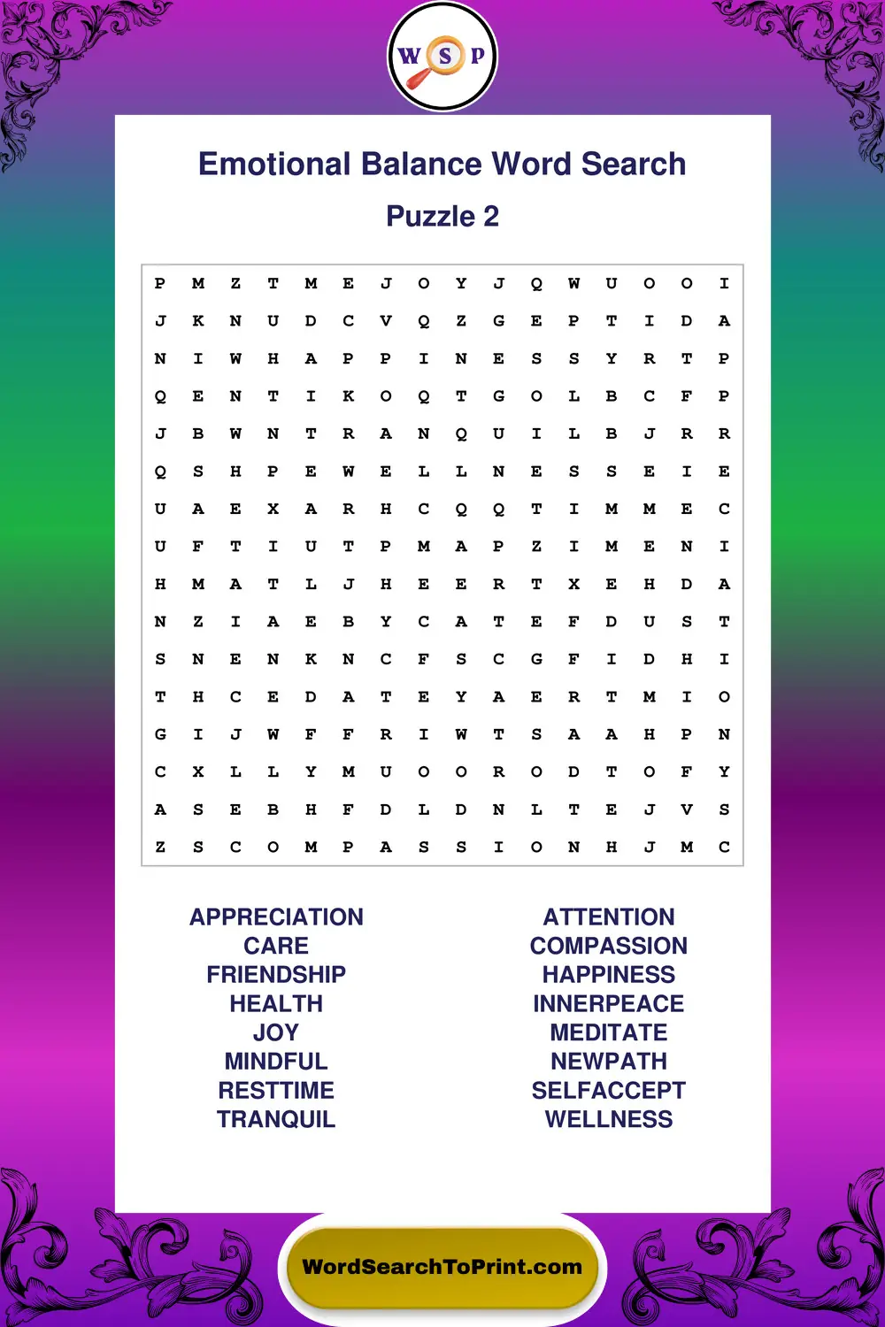 Emotional Balance Word Search Puzzle 2