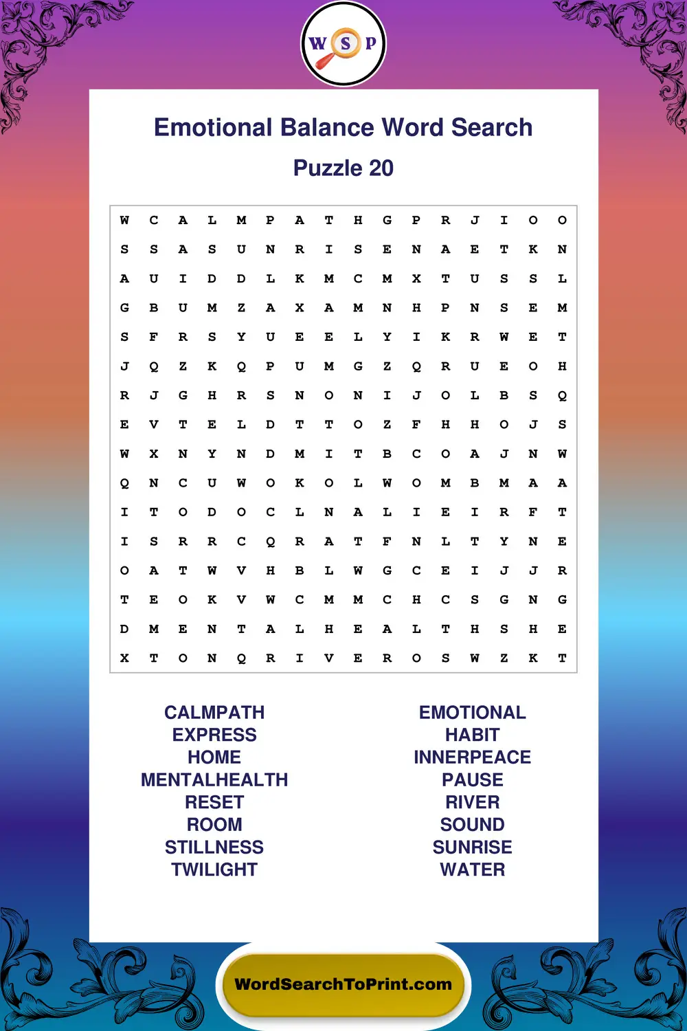 Emotional Balance Word Search Puzzle 20
