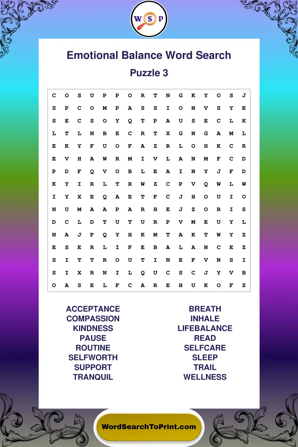 Emotional Balance Word Search Puzzle 3