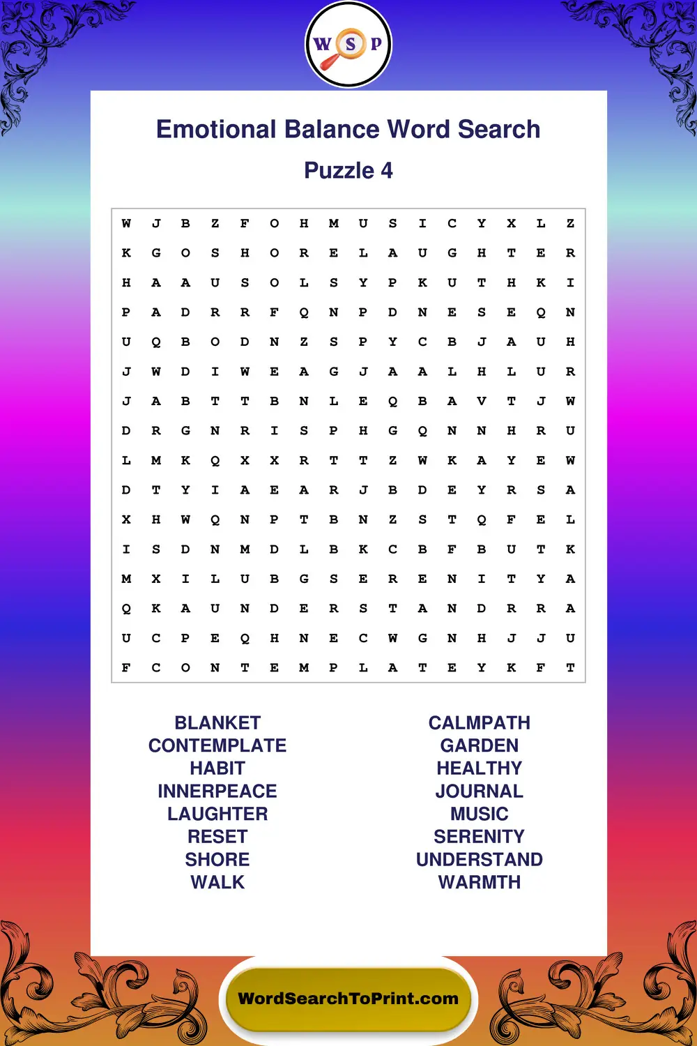 Emotional Balance Word Search Puzzle 4