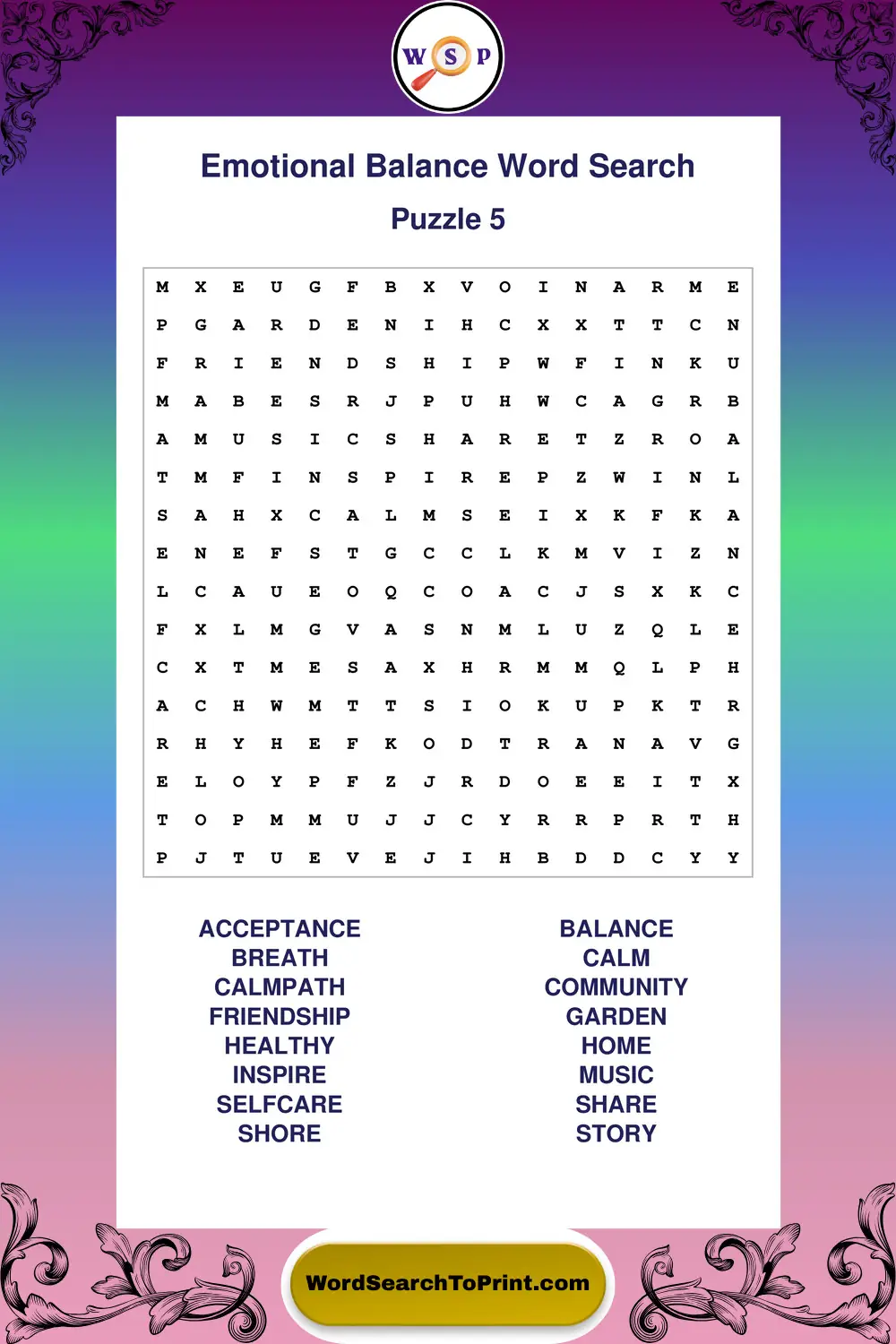 Emotional Balance Word Search Puzzle 5