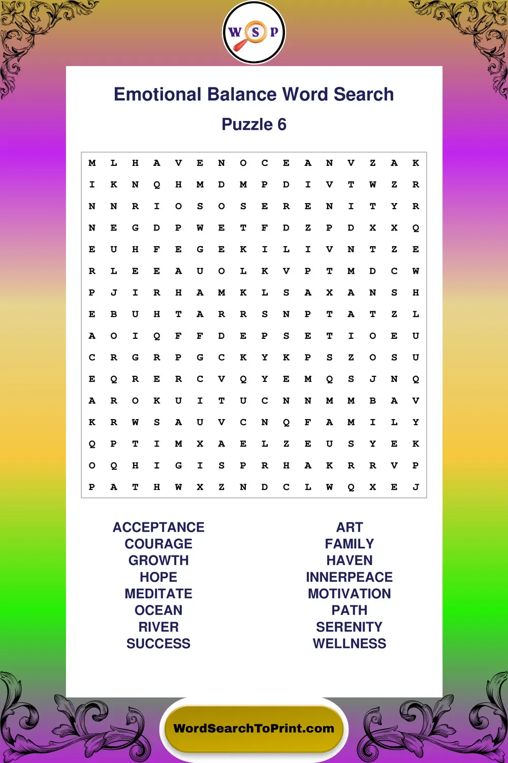 Emotional Balance Word Search Puzzle 6