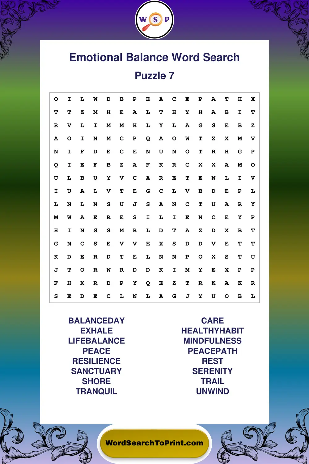 Emotional Balance Word Search Puzzle 7