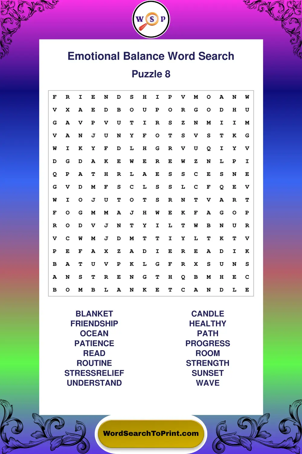 Emotional Balance Word Search Puzzle 8