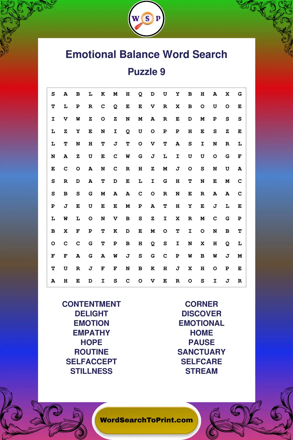 Emotional Balance Word Search Puzzle 9