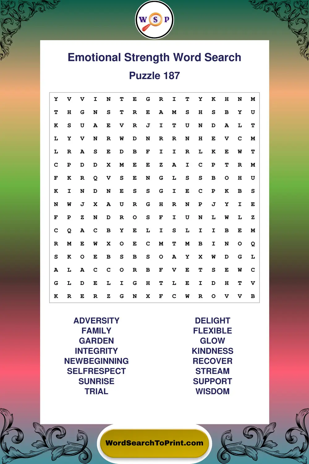 Emotional Strength Word Search Puzzle 187