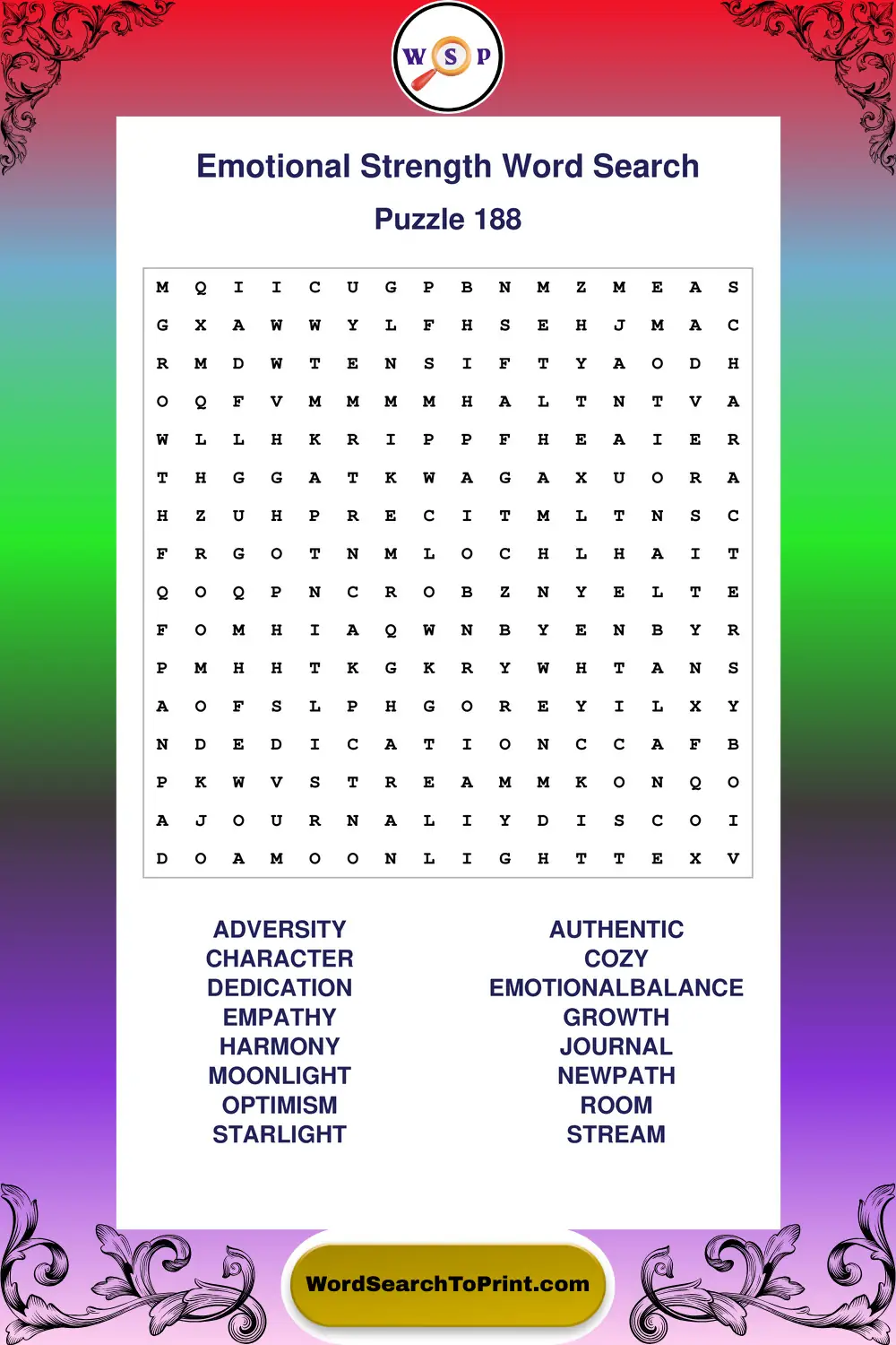 Emotional Strength Word Search Puzzle 188
