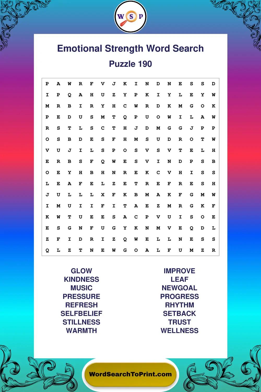Emotional Strength Word Search Puzzle 190