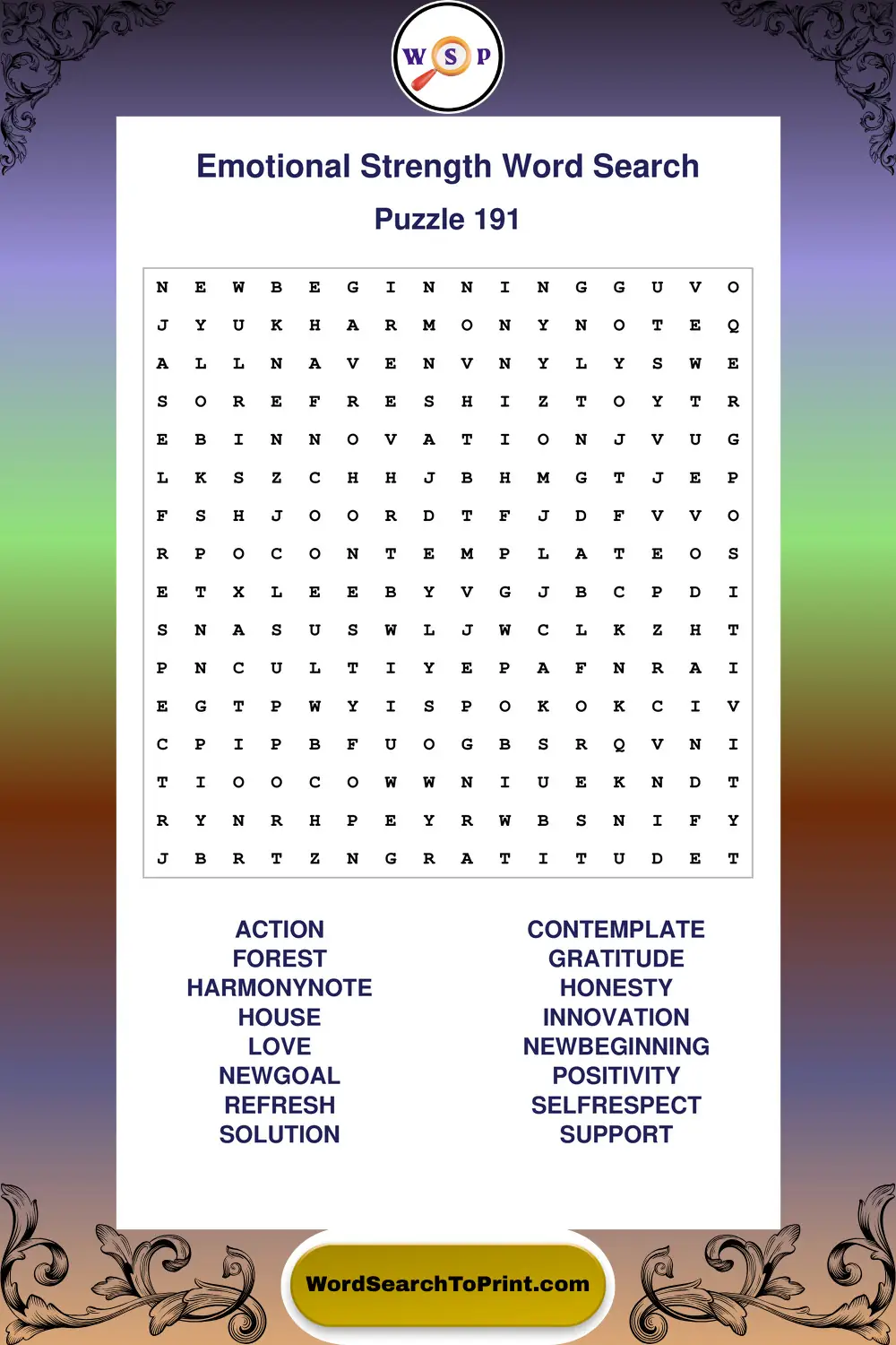 Emotional Strength Word Search Puzzle 191
